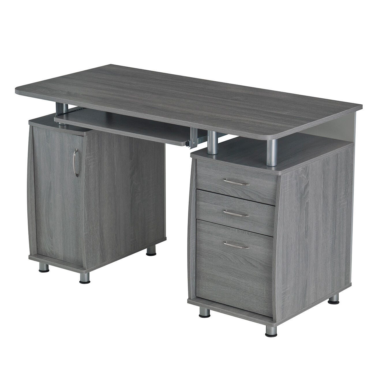 Techni Mobili Workstation Computer Desk with Storage, Gray, large