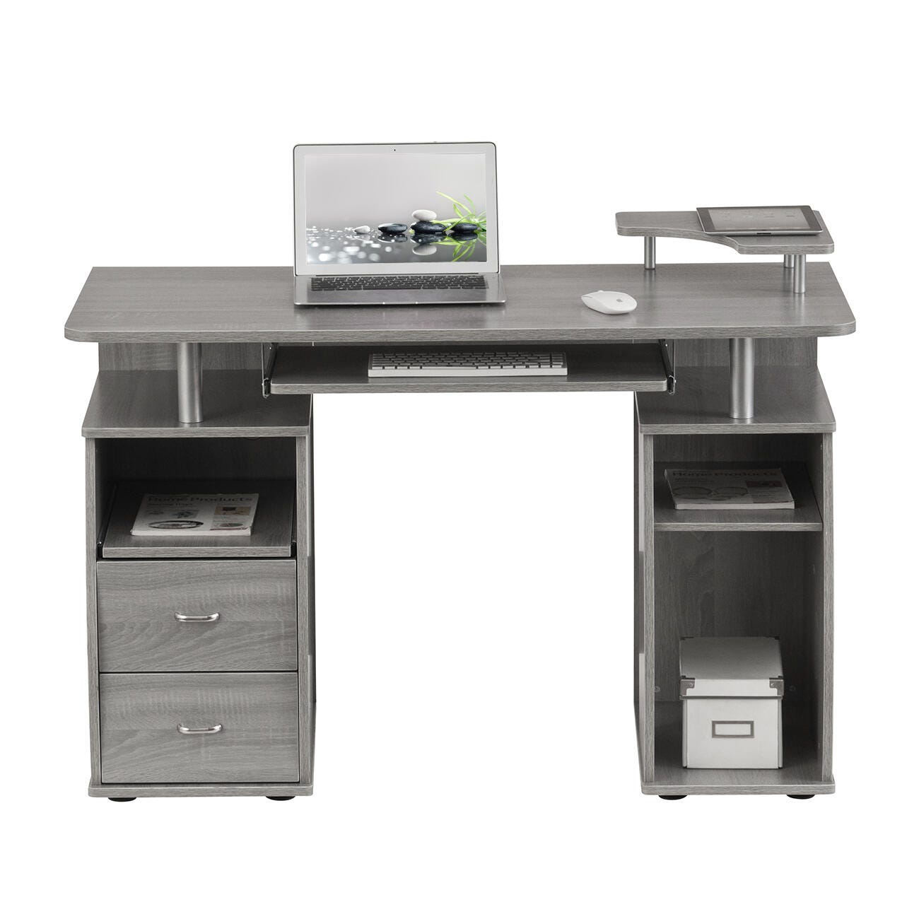 Techni Mobili Computer Workstation Desk With Storage, Gray, large
