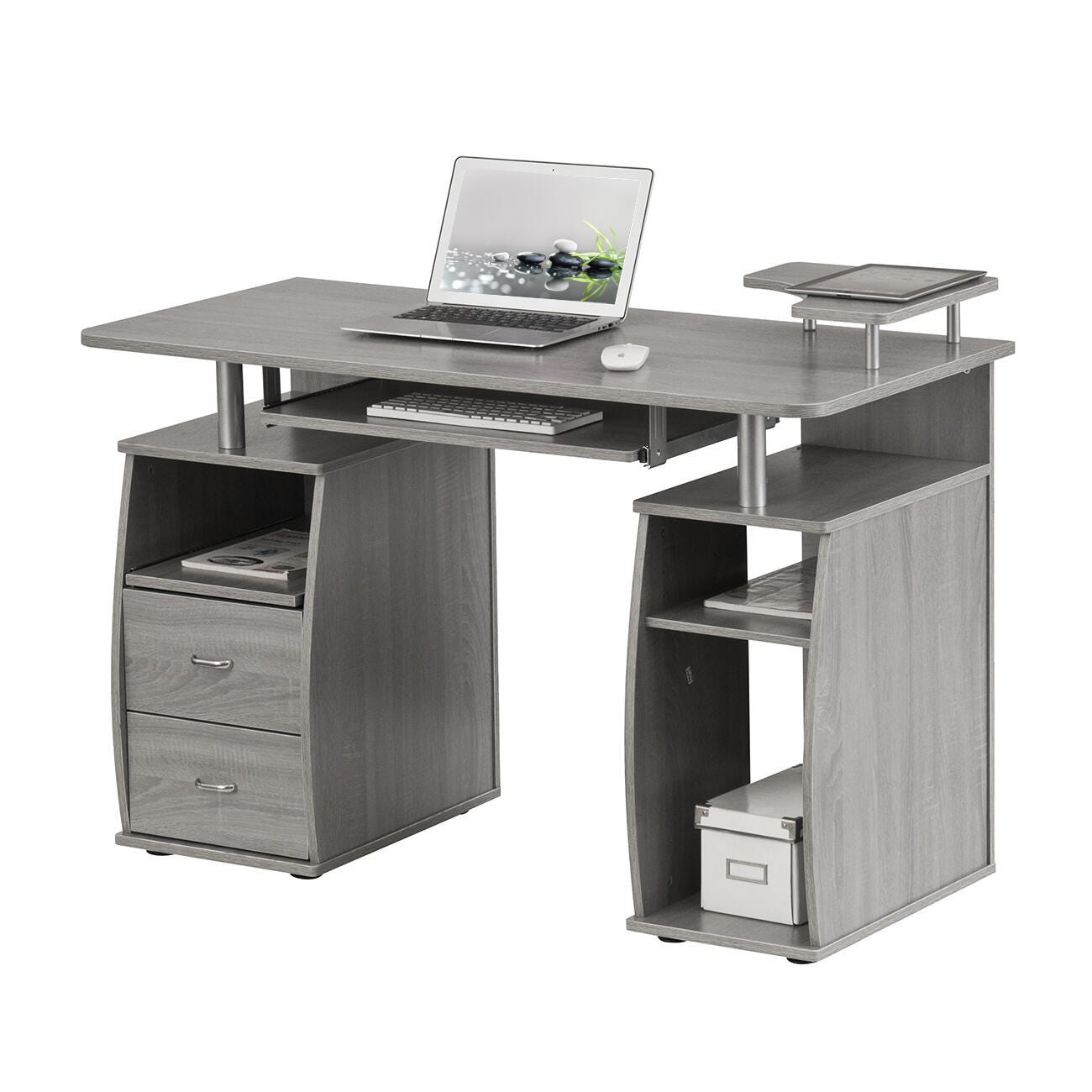 Techni Mobili Computer Workstation Desk With Storage, Gray, large