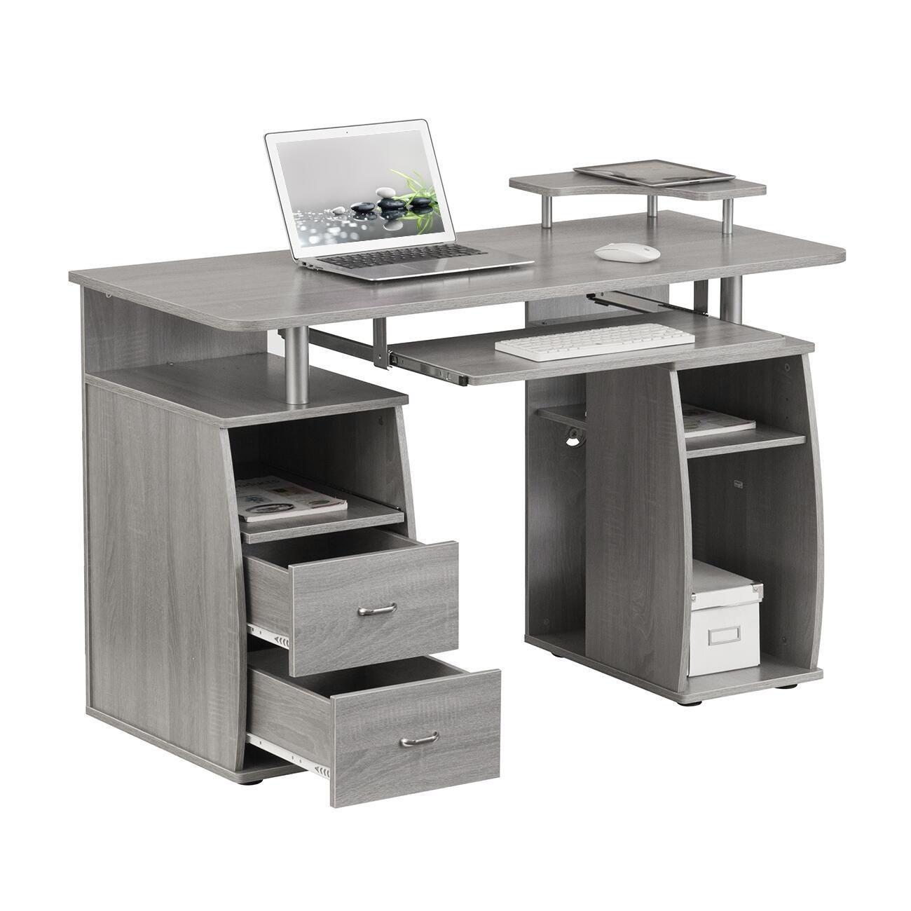 Techni Mobili Computer Workstation Desk With Storage, Gray, large