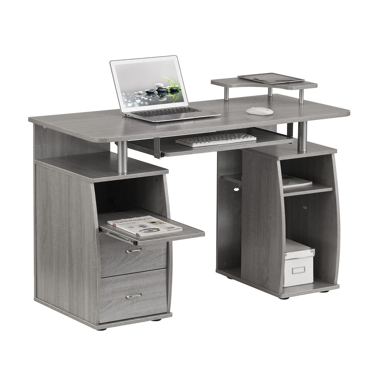 Techni Mobili Computer Workstation Desk With Storage, Gray, large