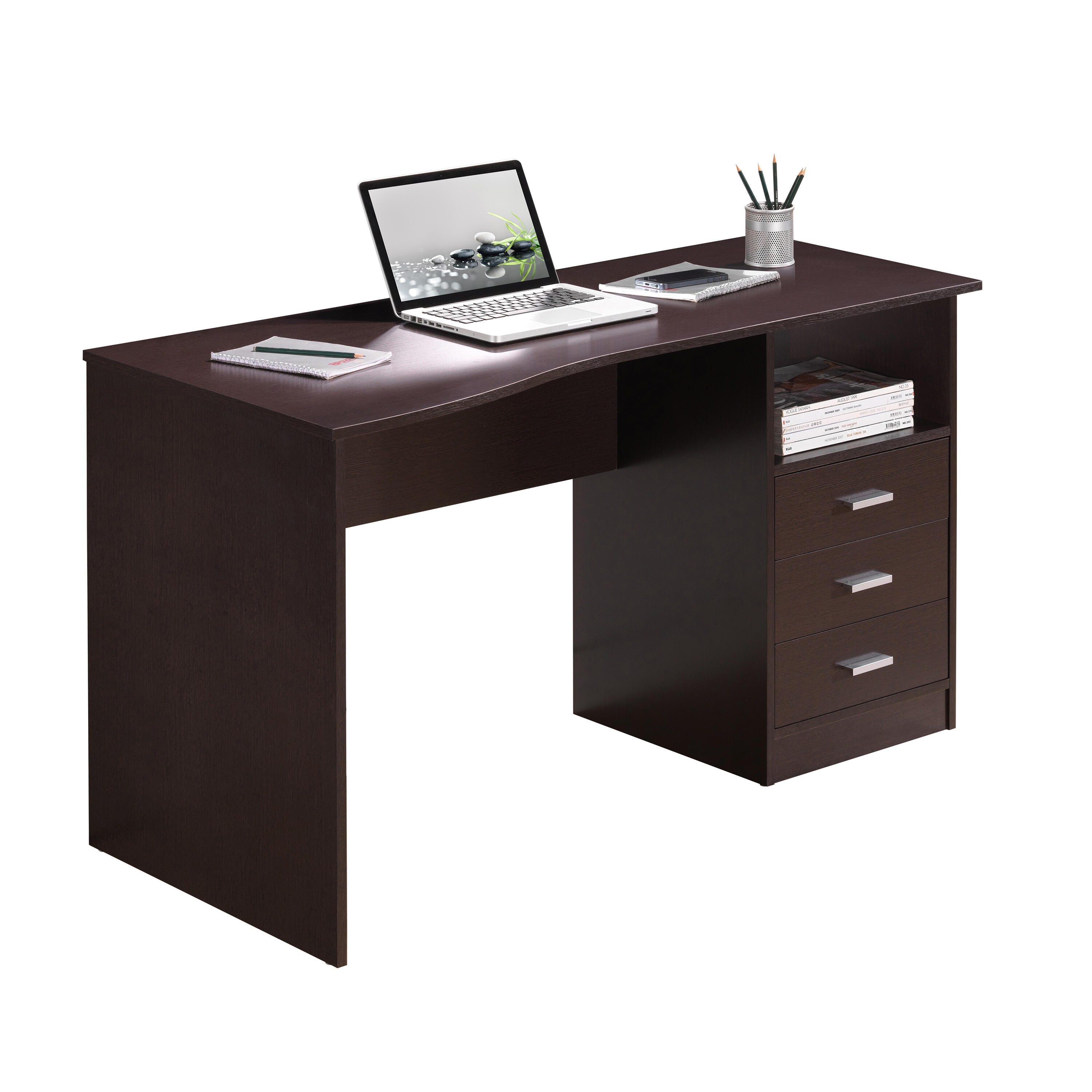 Techni Mobili Computer Desk with Drawers, Wenge, large