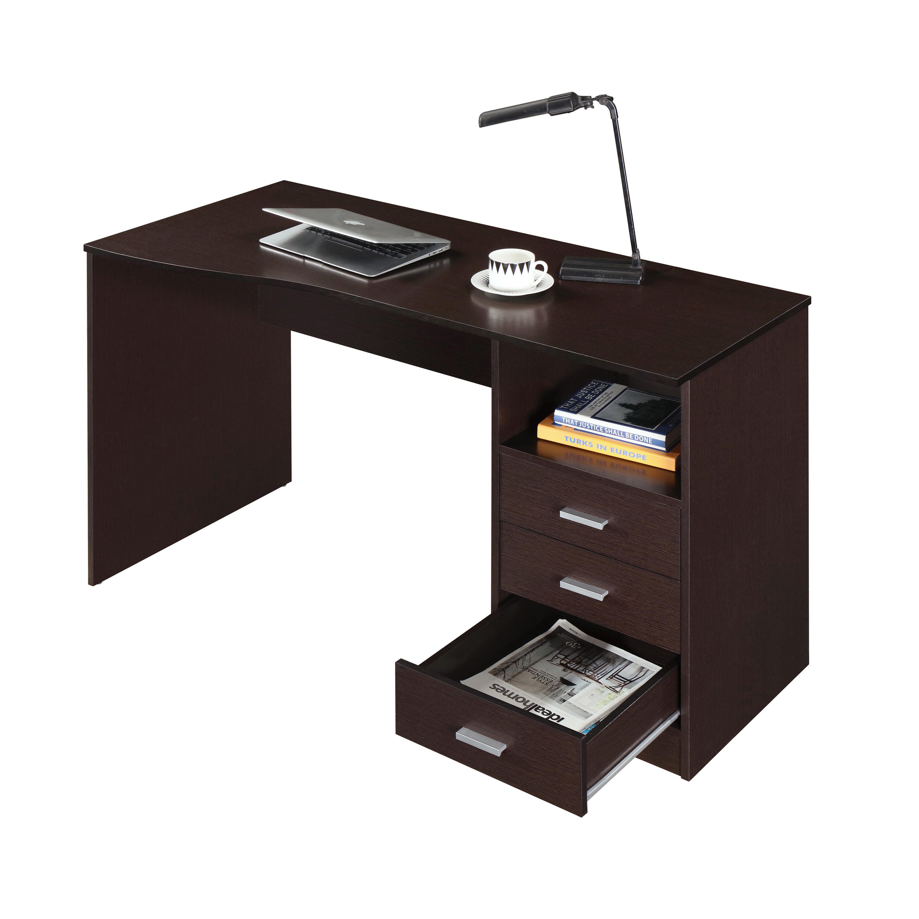 Techni Mobili Computer Desk with Drawers, Wenge, large