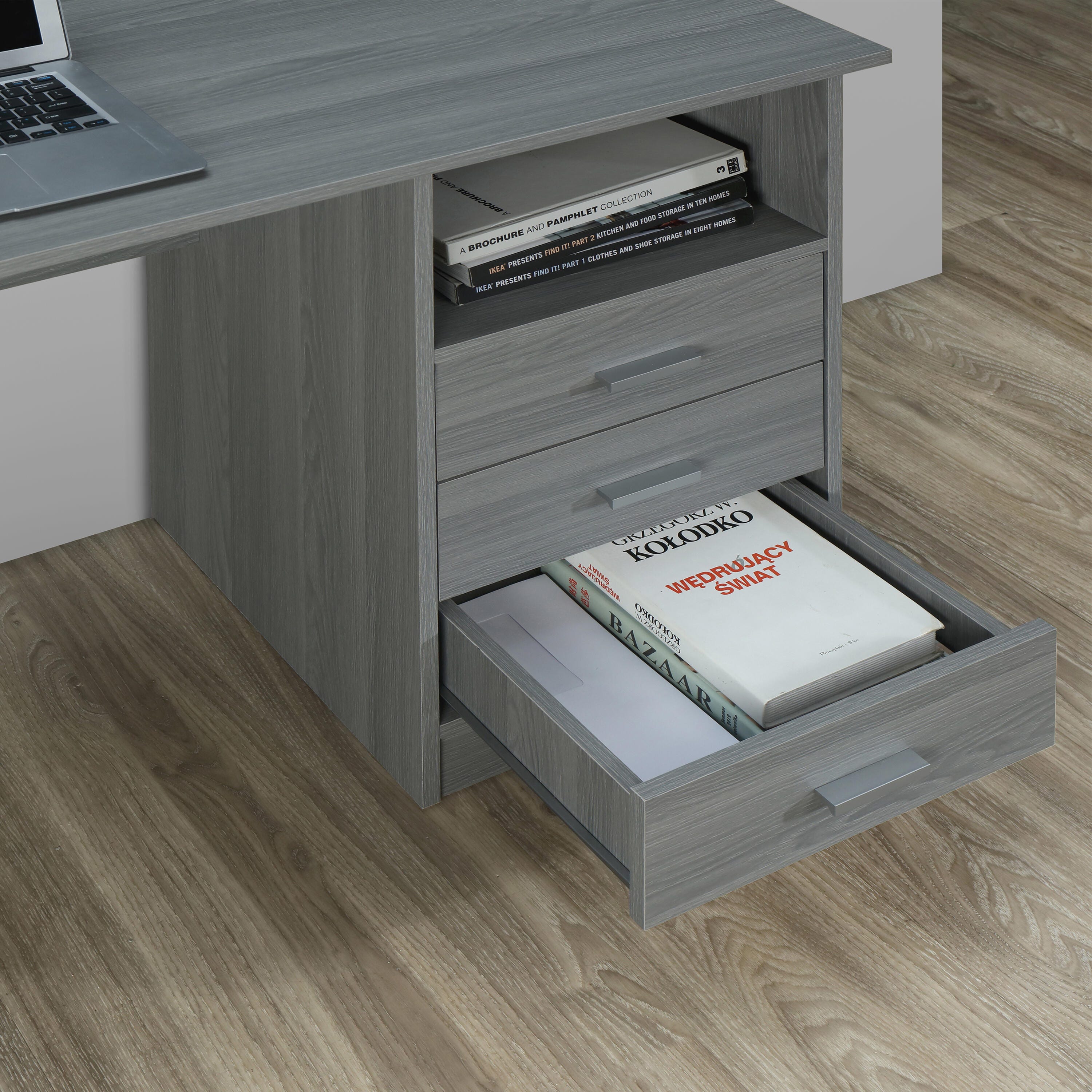 Techni Mobili Computer Desk with Drawers, Gray, large