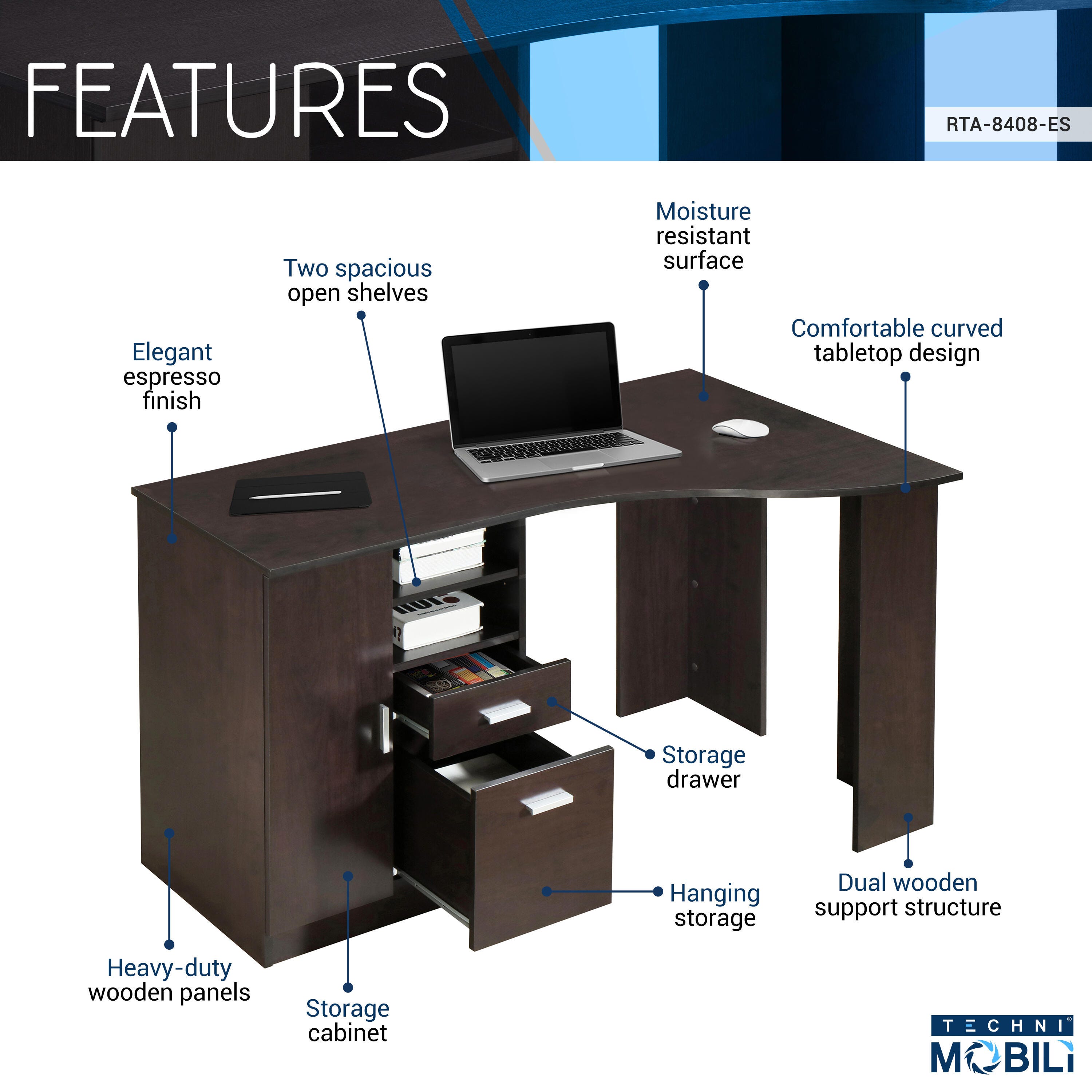 Techni Mobili Office Desk with Storage, , large