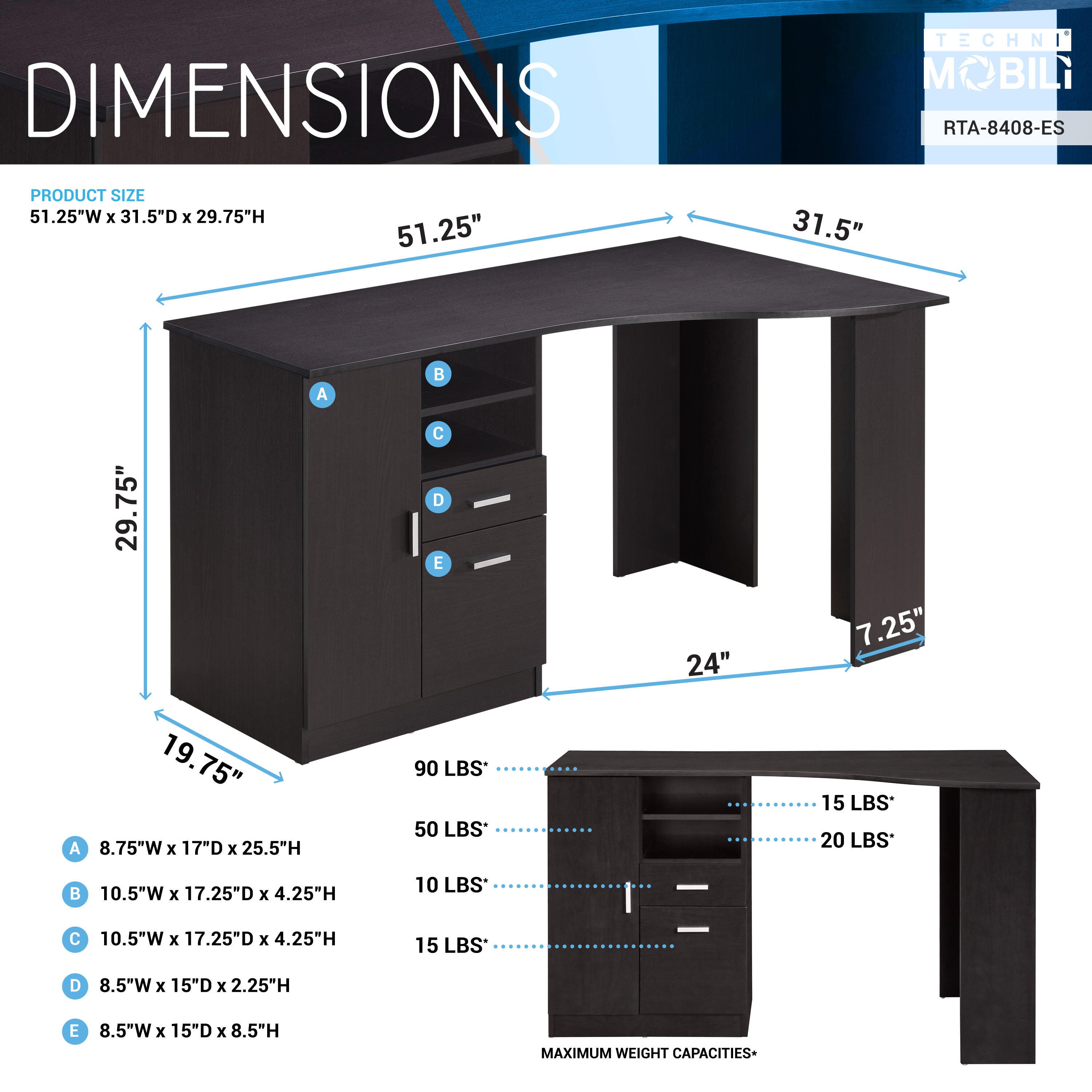 Techni Mobili Office Desk with Storage, , large