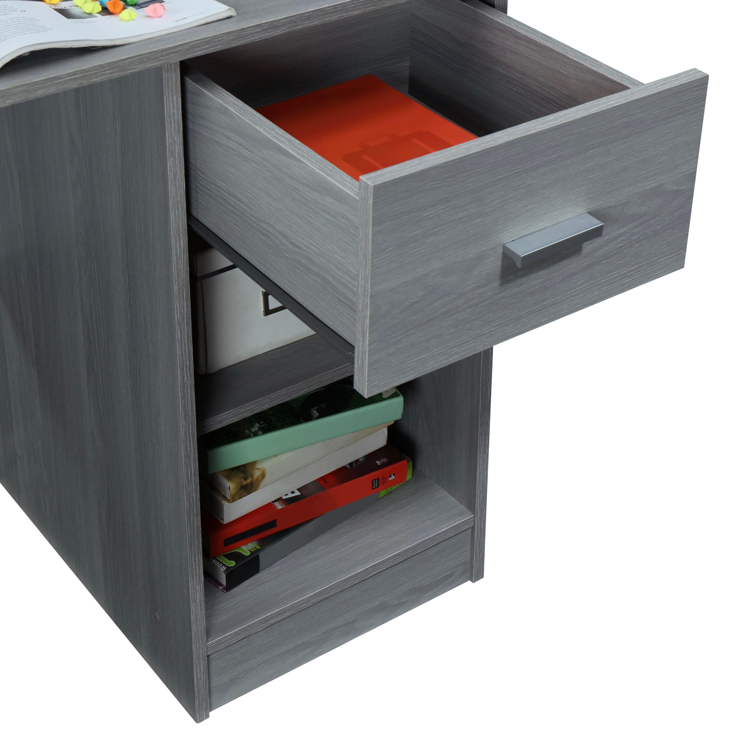 Techni Mobili Modern Office Desk with Hutch, Gray, large