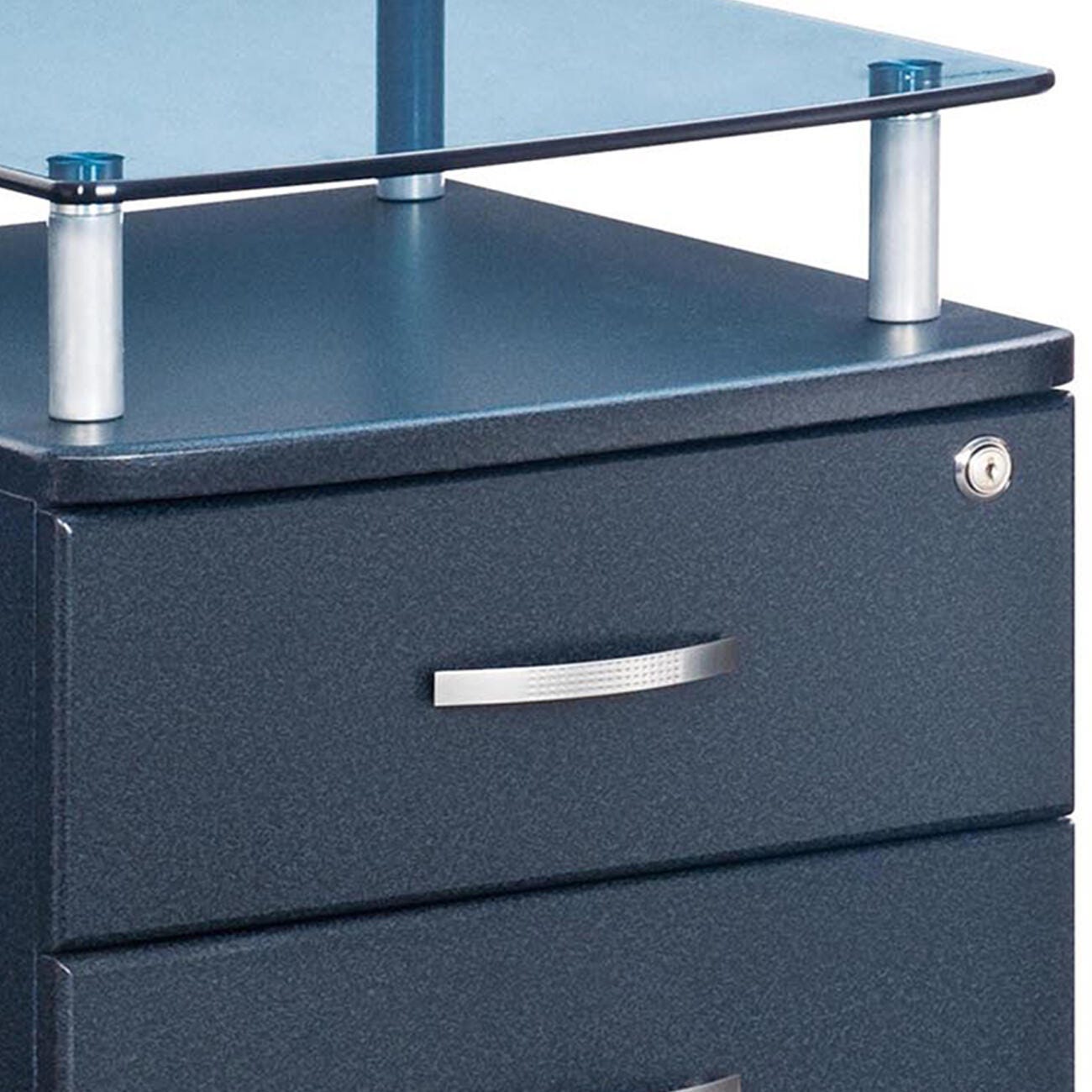 Techni Mobili Rolling File Cabinet with Glass Top, Graphite, large