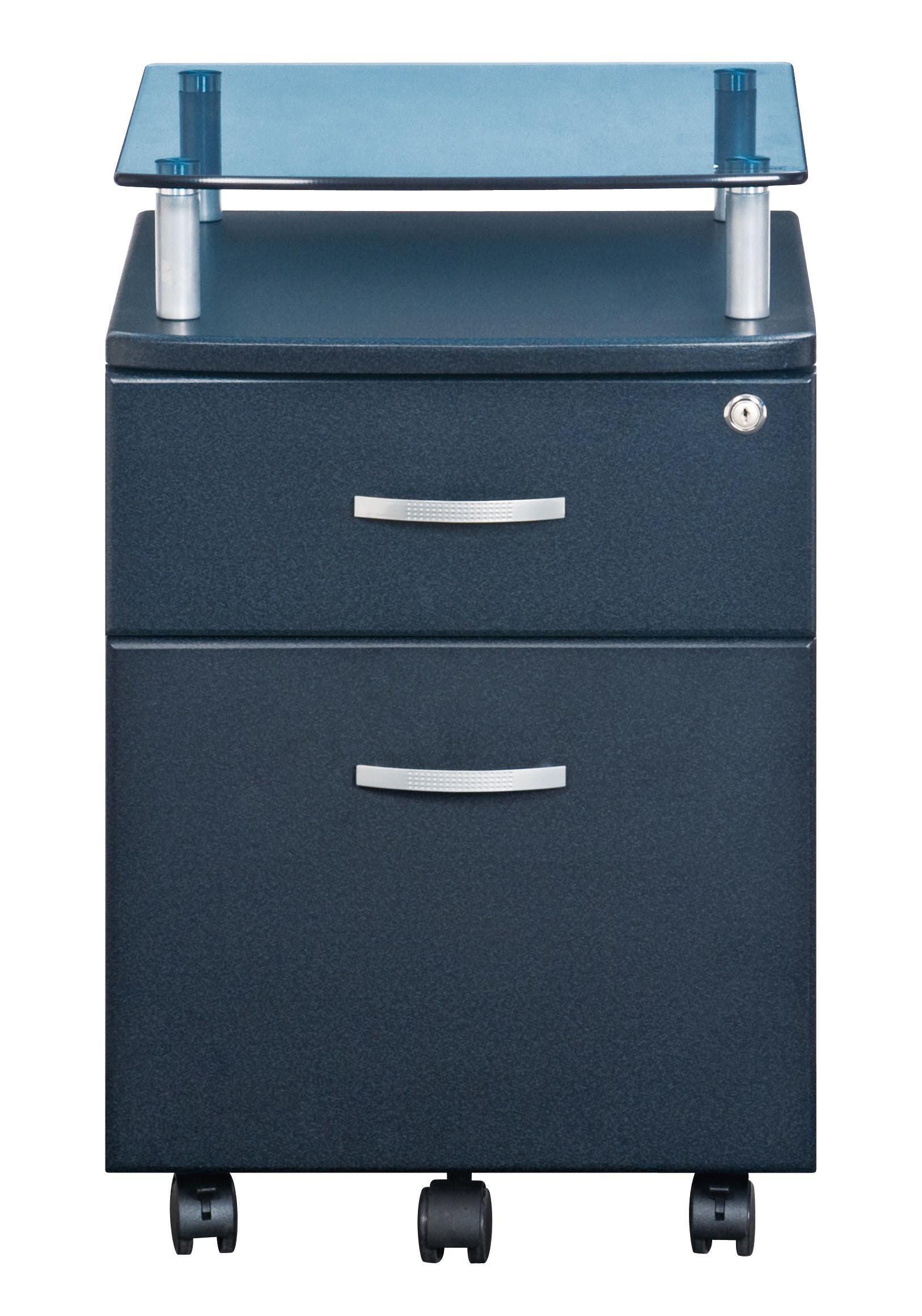 Techni Mobili Rolling File Cabinet with Glass Top, Graphite, large