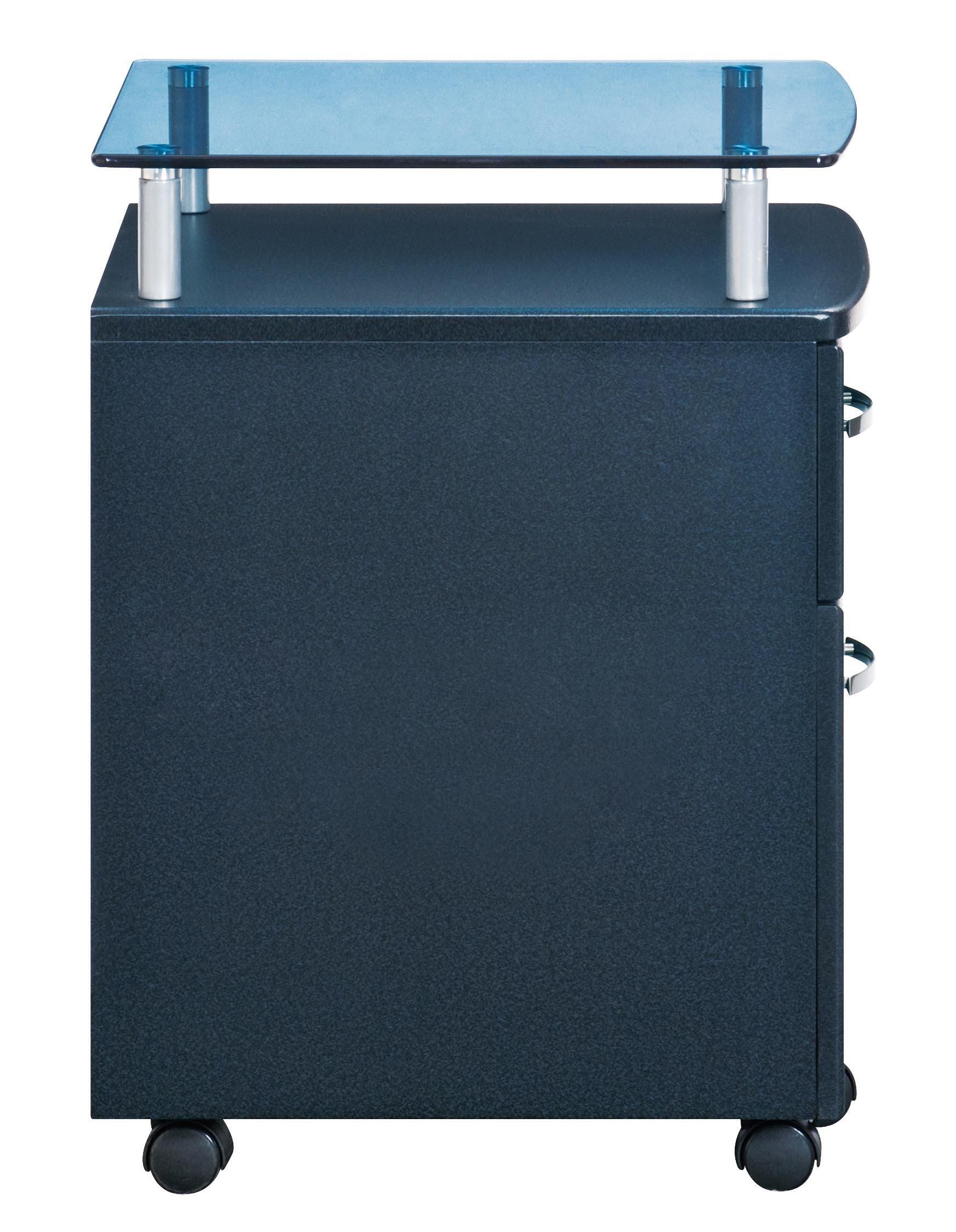 Techni Mobili Rolling File Cabinet with Glass Top, Graphite, large