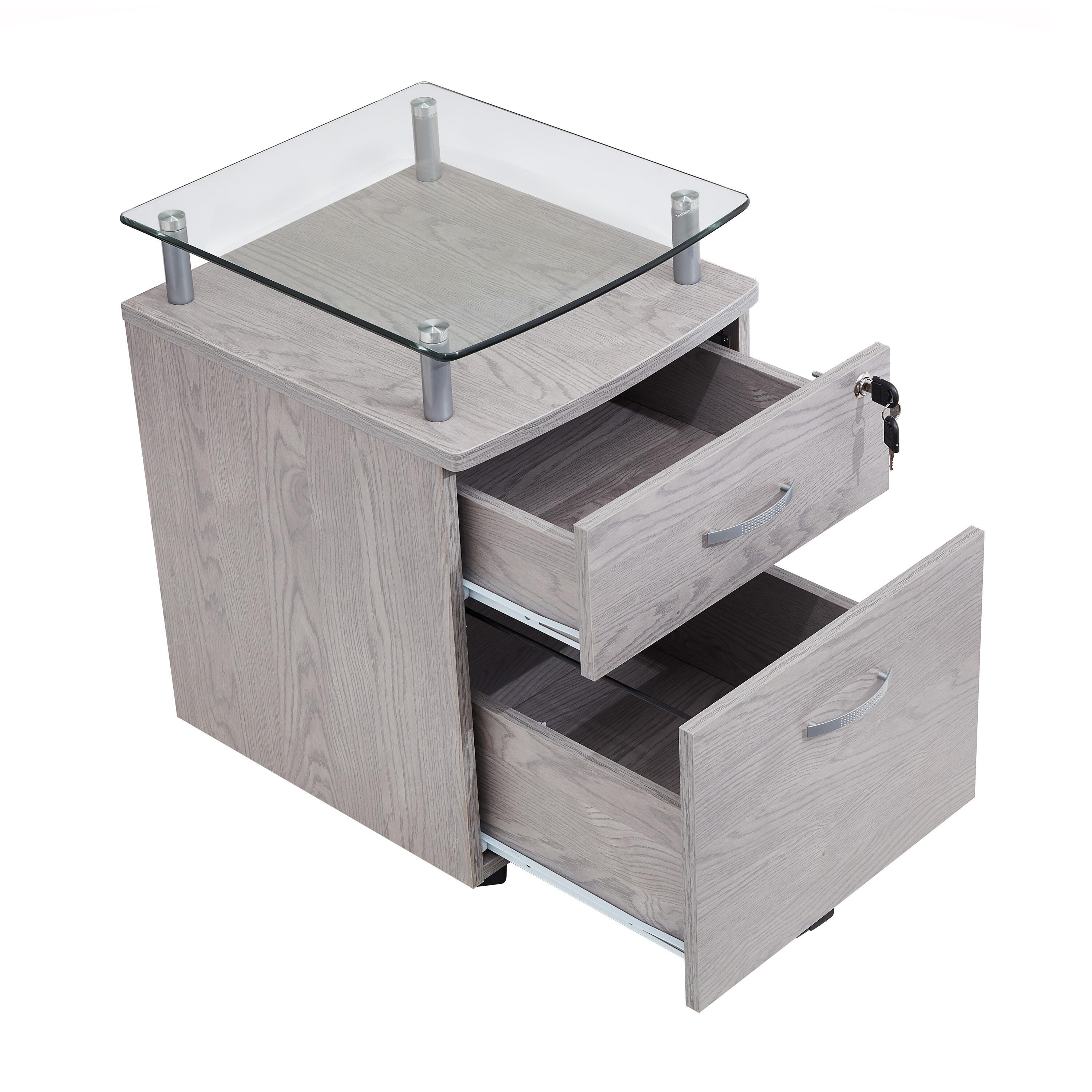 Techni Mobili Rolling File Cabinet with Glass Top, Gray, large