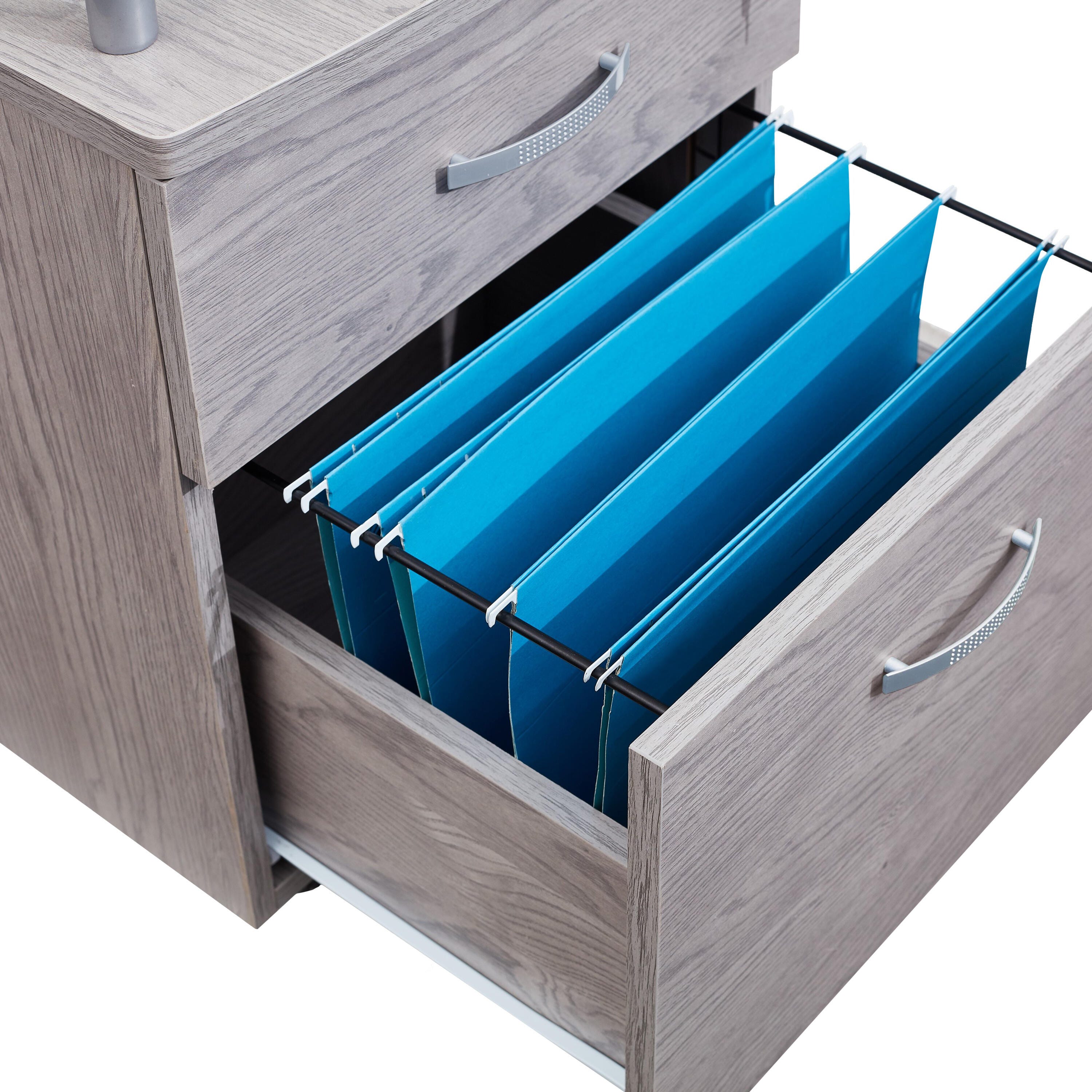 Techni Mobili Rolling File Cabinet with Glass Top, Gray, large