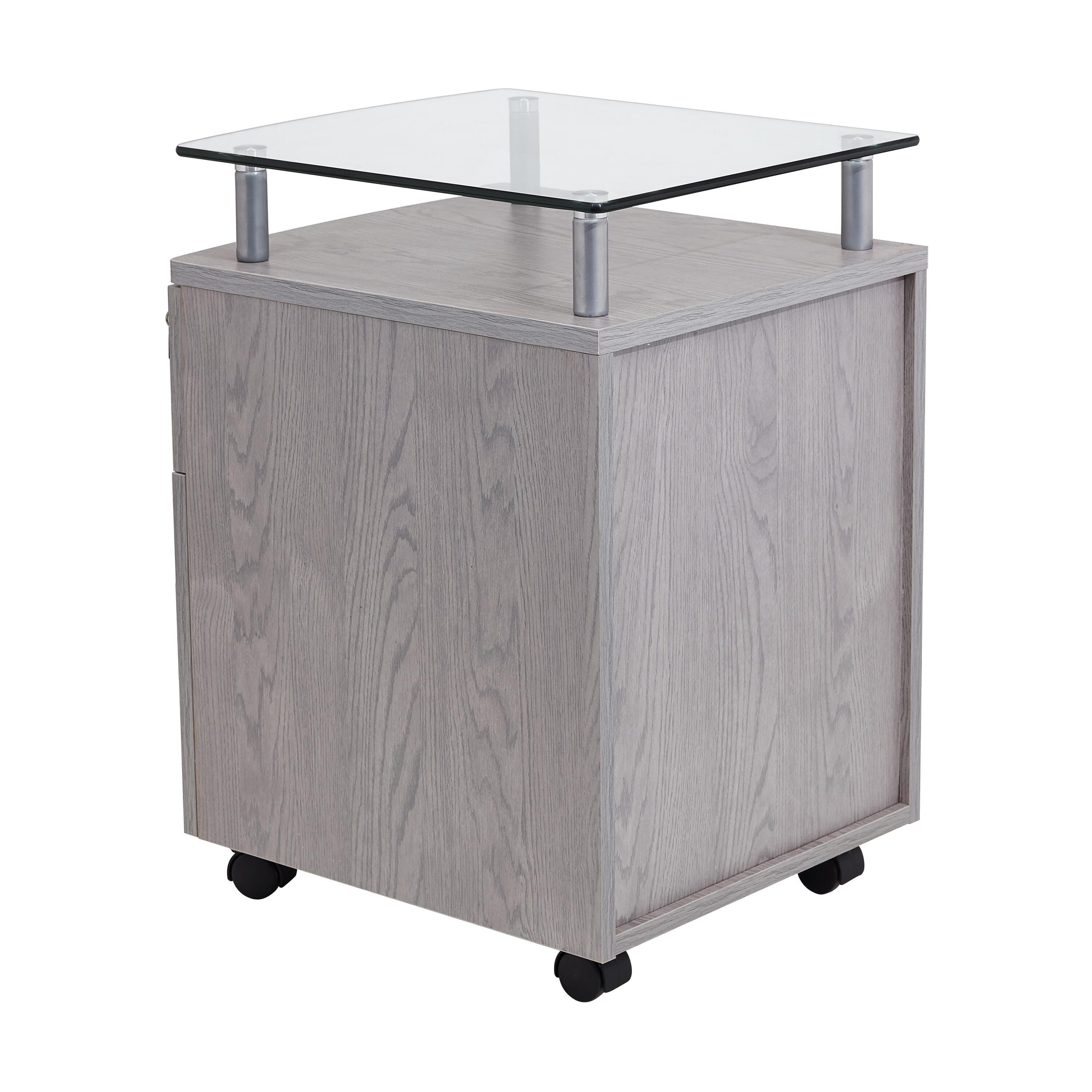 Techni Mobili Rolling File Cabinet with Glass Top, Gray, large