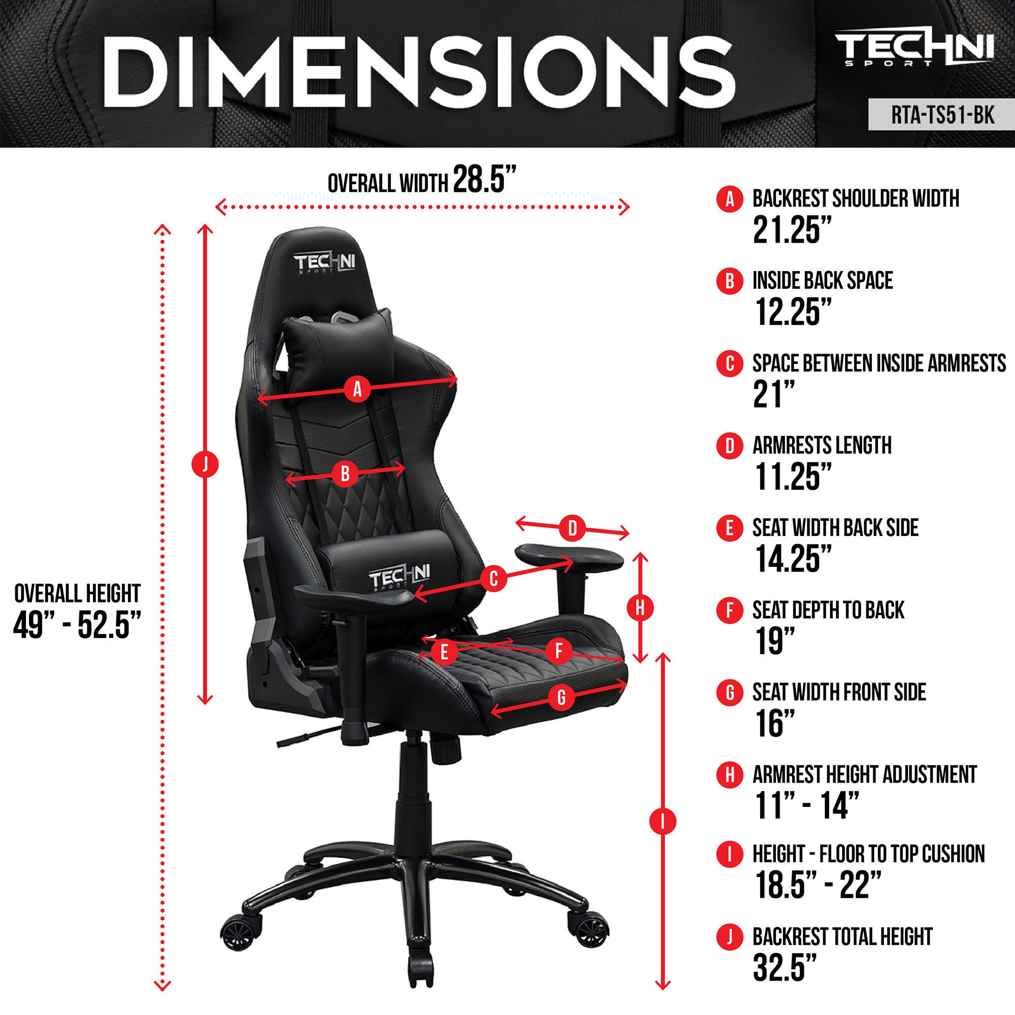 Techni Sport TS-5100 Ergonomic High Back Racer Style PC Gaming Chair, , large