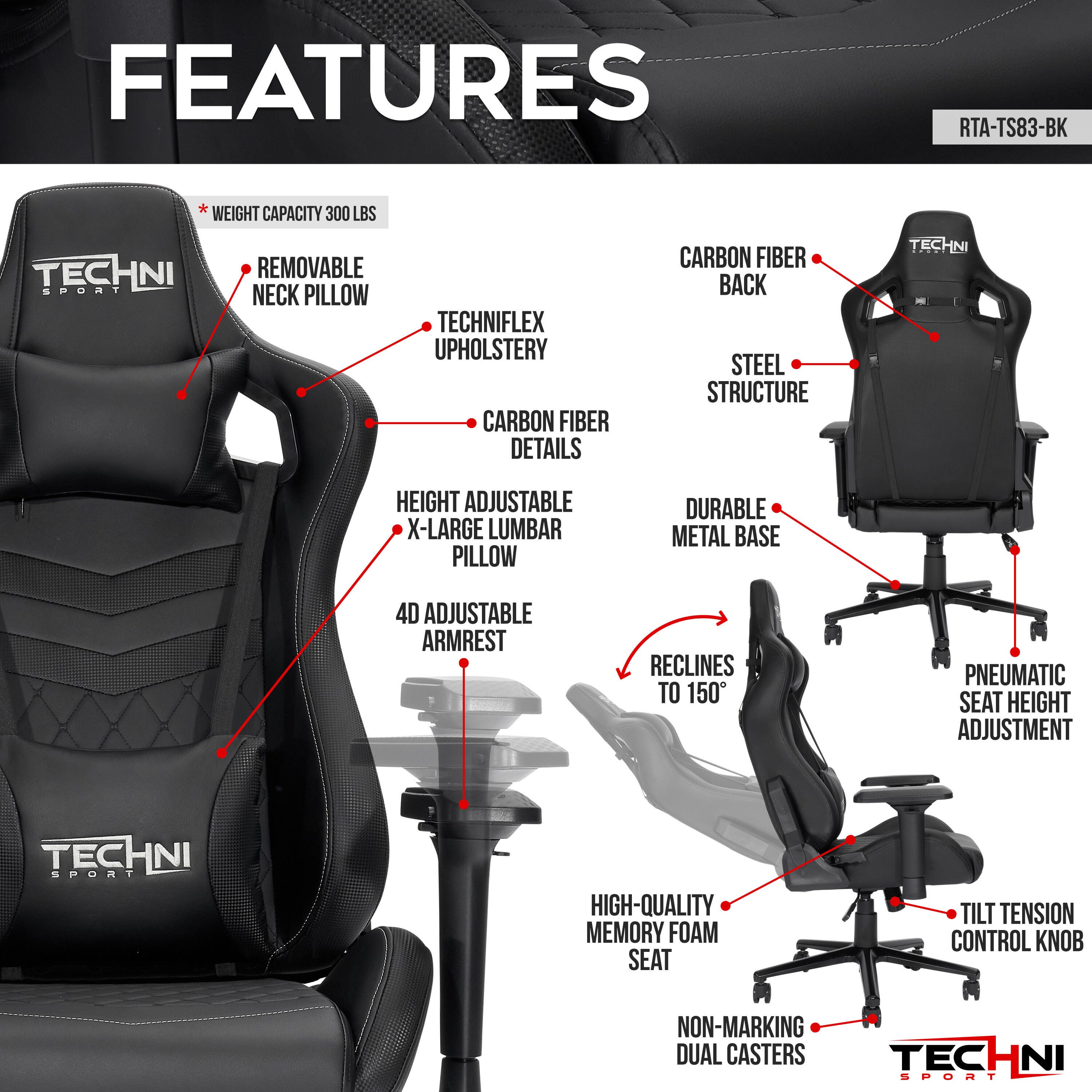 Techni Sport TS-83 Ergonomic High Back Racer Style PC Gaming Chair, , large