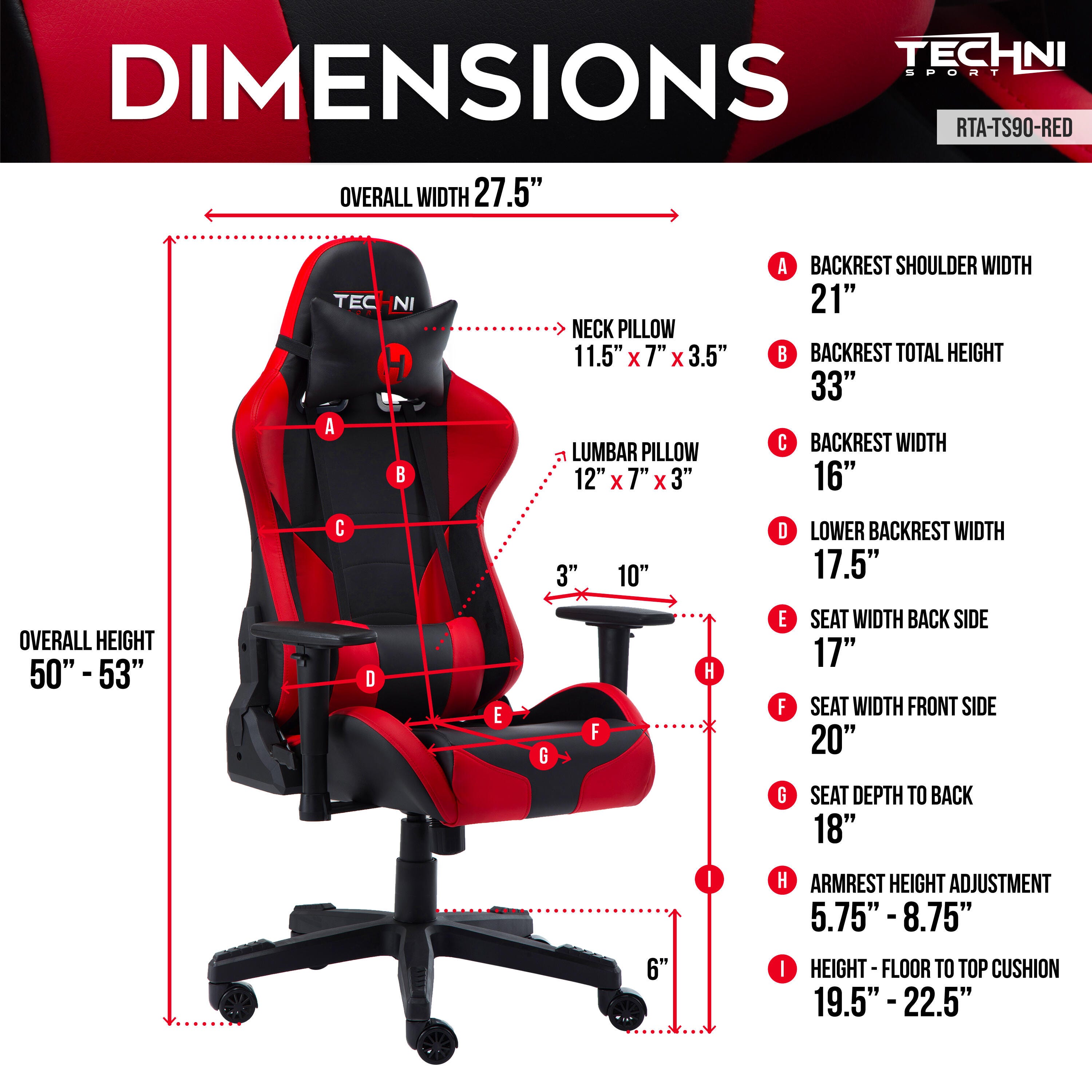 Techni Sport TS-90 PC Gaming Chair, Red, large