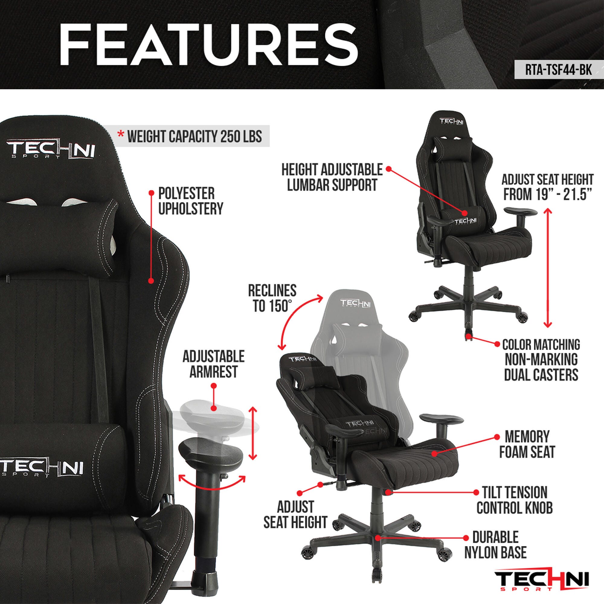 Techni Sport TS-F44 Ergonomic High Back Racer Style PC Gaming Chair, , large