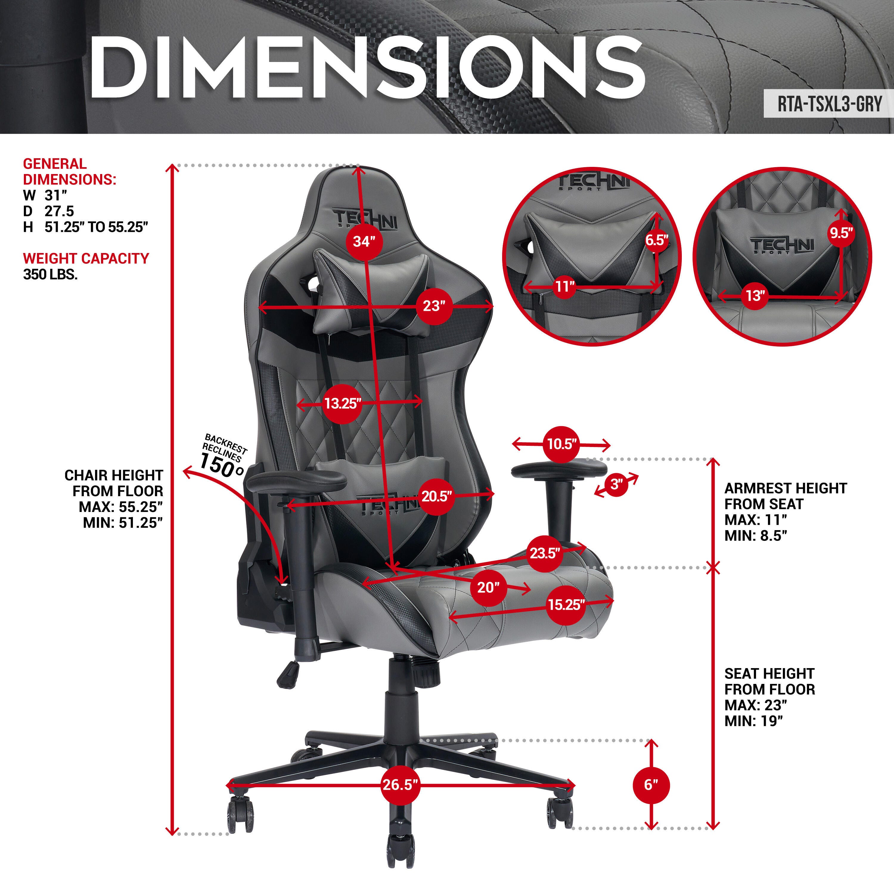 Techni Sport XL Ergonomic Gaming Chair, , large