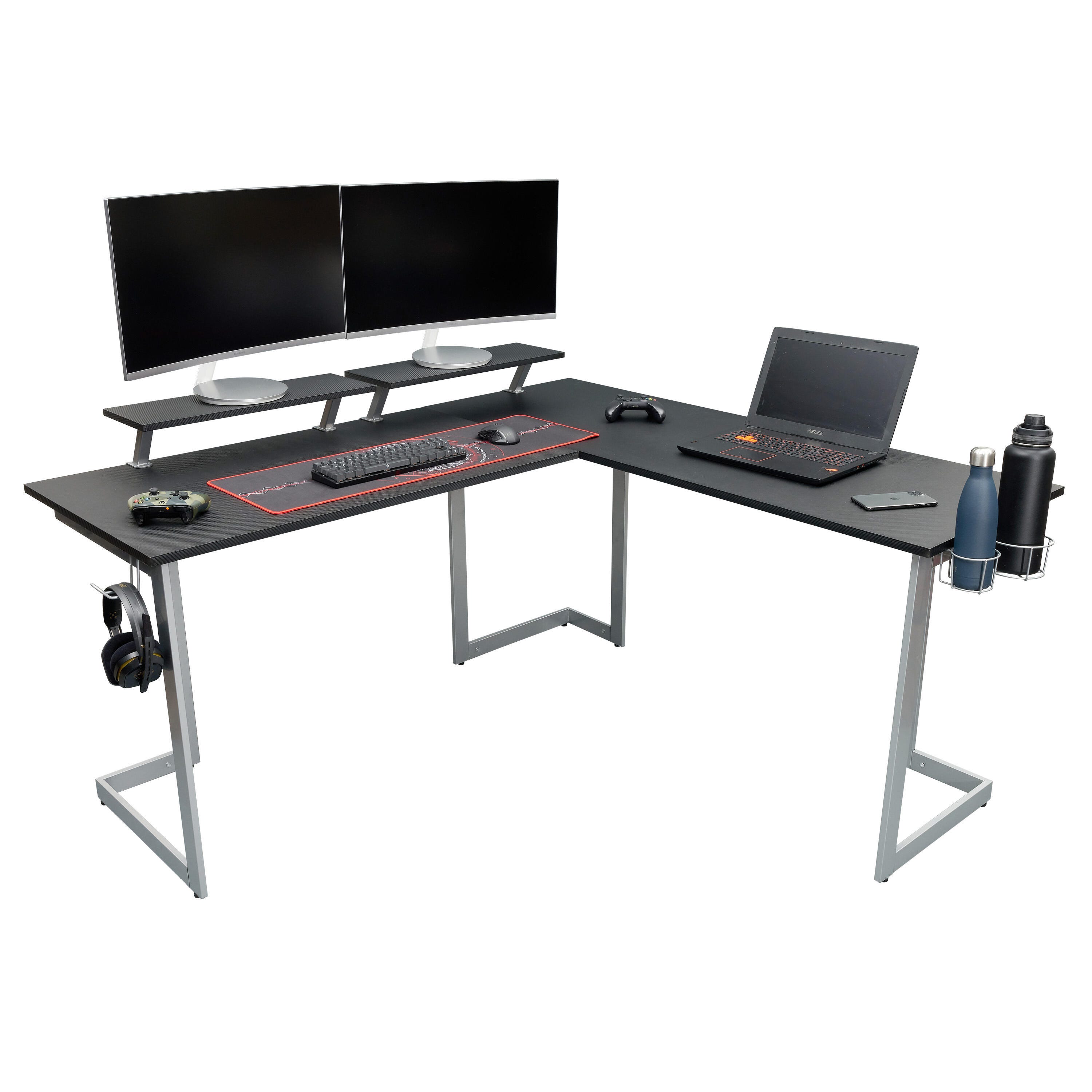 Techni Sport Warrior L-Shaped Gaming Desk, Black, large