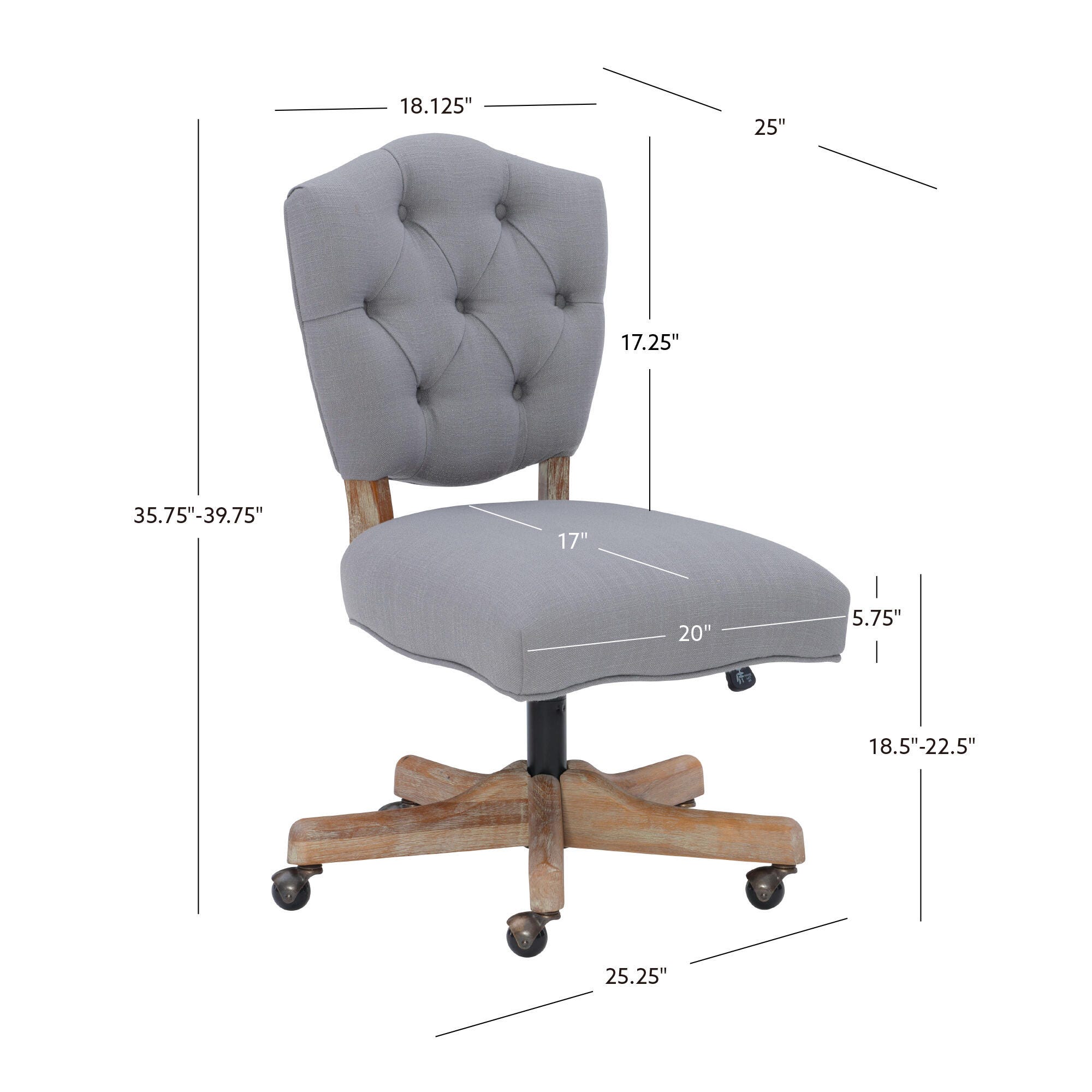 Linon Kelsey Office Chair, Gray, large