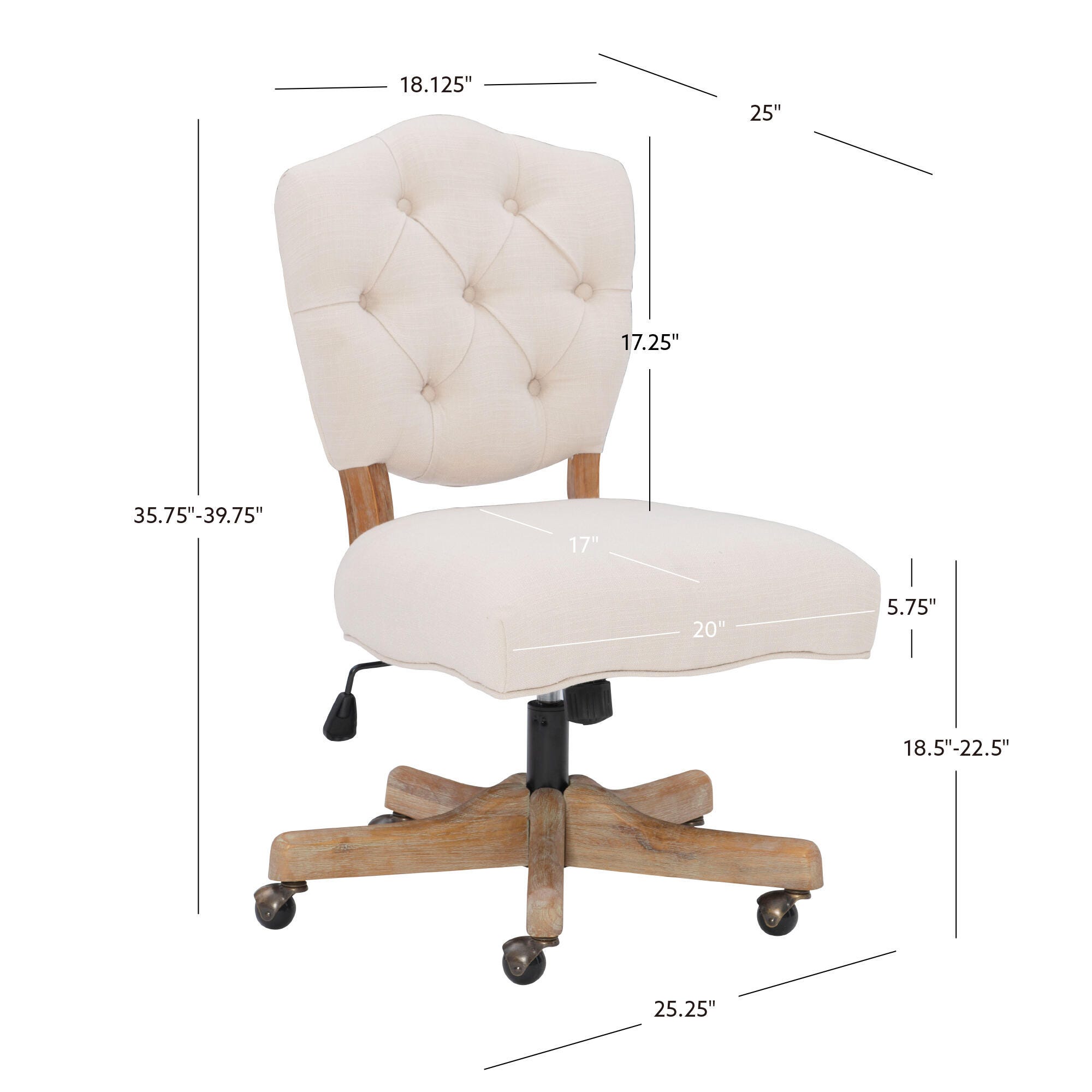Linon Kelsey Office Chair, Cream, large