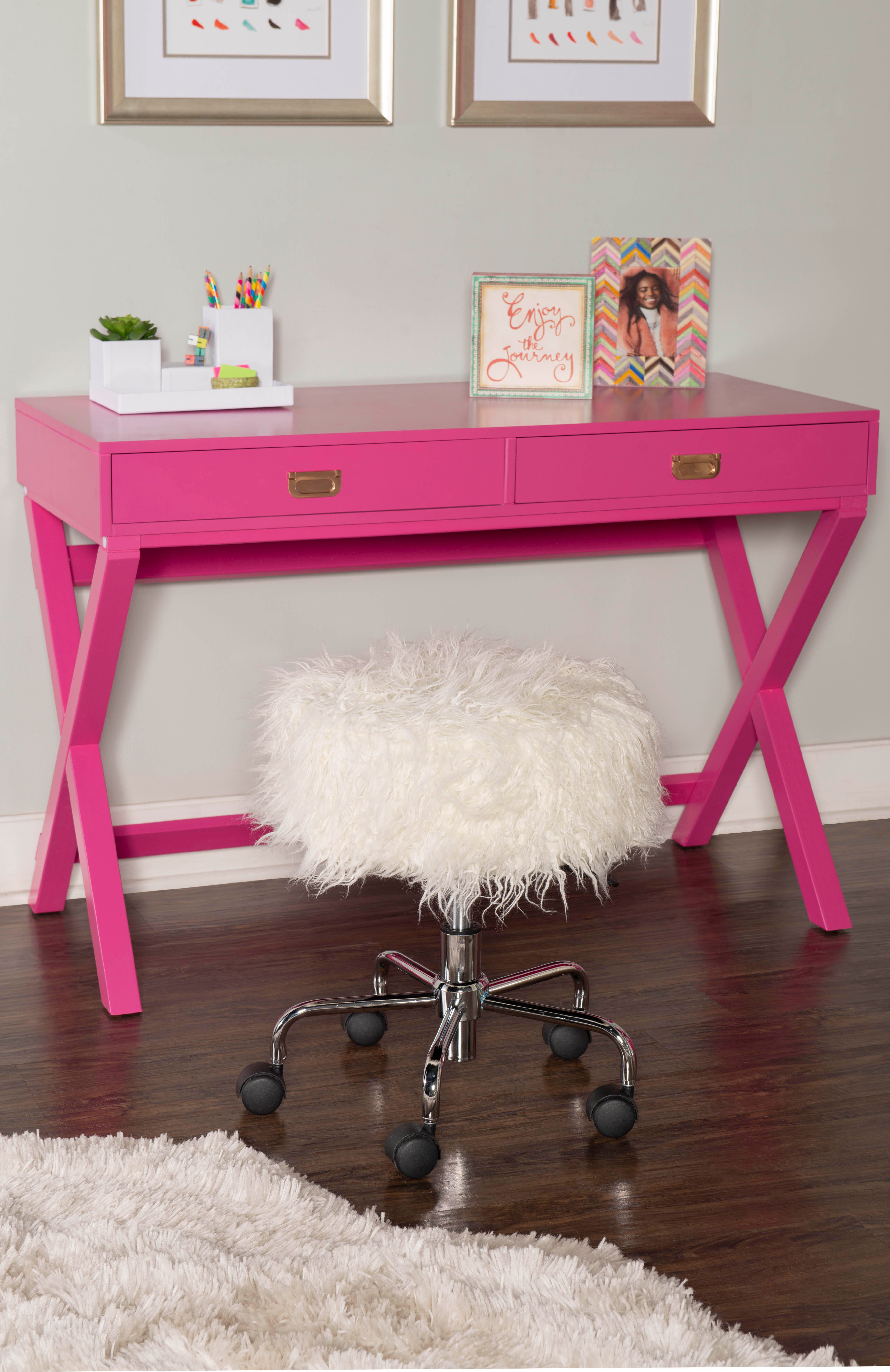 Linon Paige Desk, Raspberry Pink, large