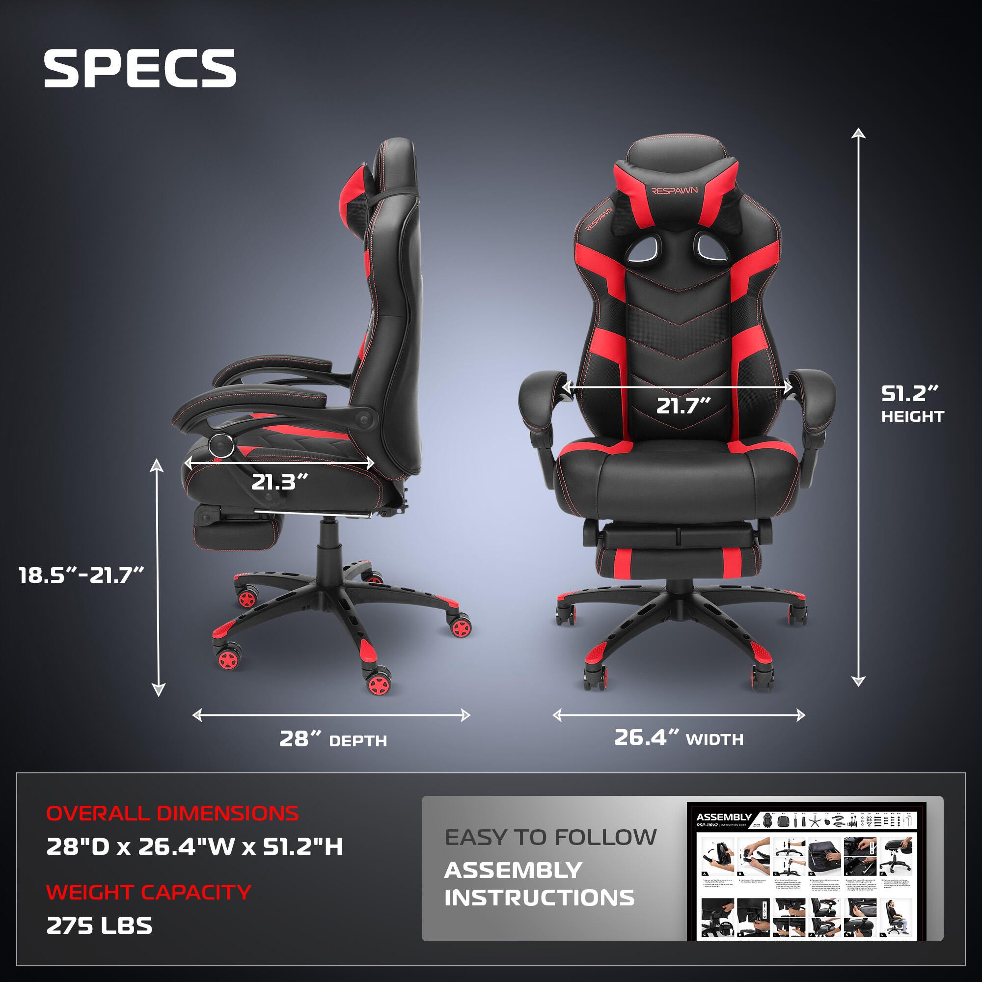 RESPAWN 110 Pro Gaming Chair, Red, large