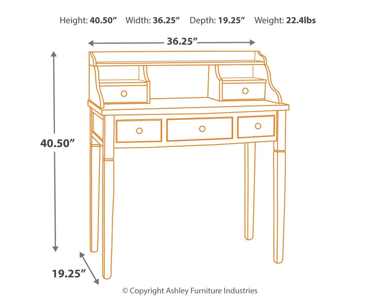 5 Drawer Writing Desk, White, large