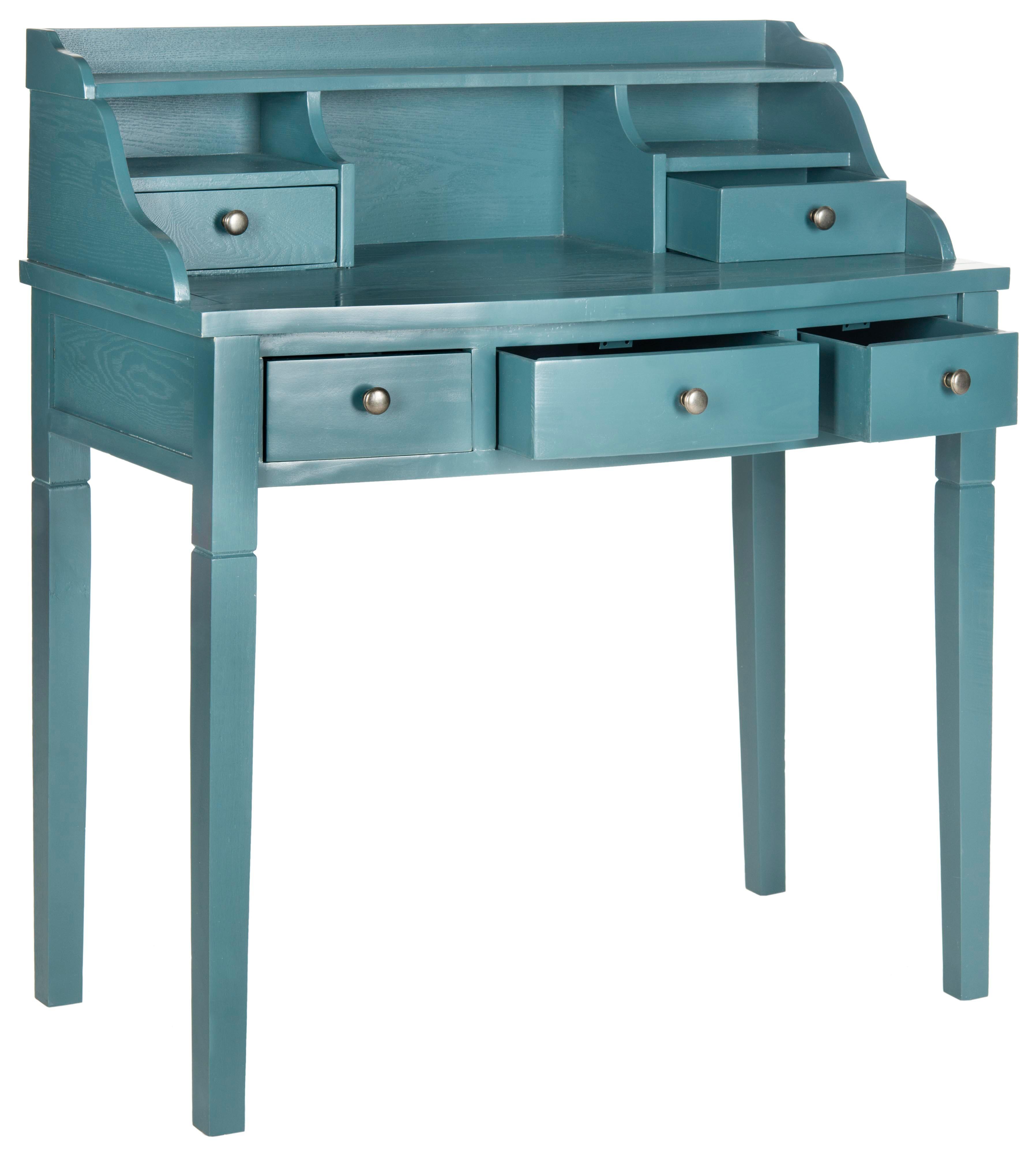 5 Drawer Writing Desk, Blue, large