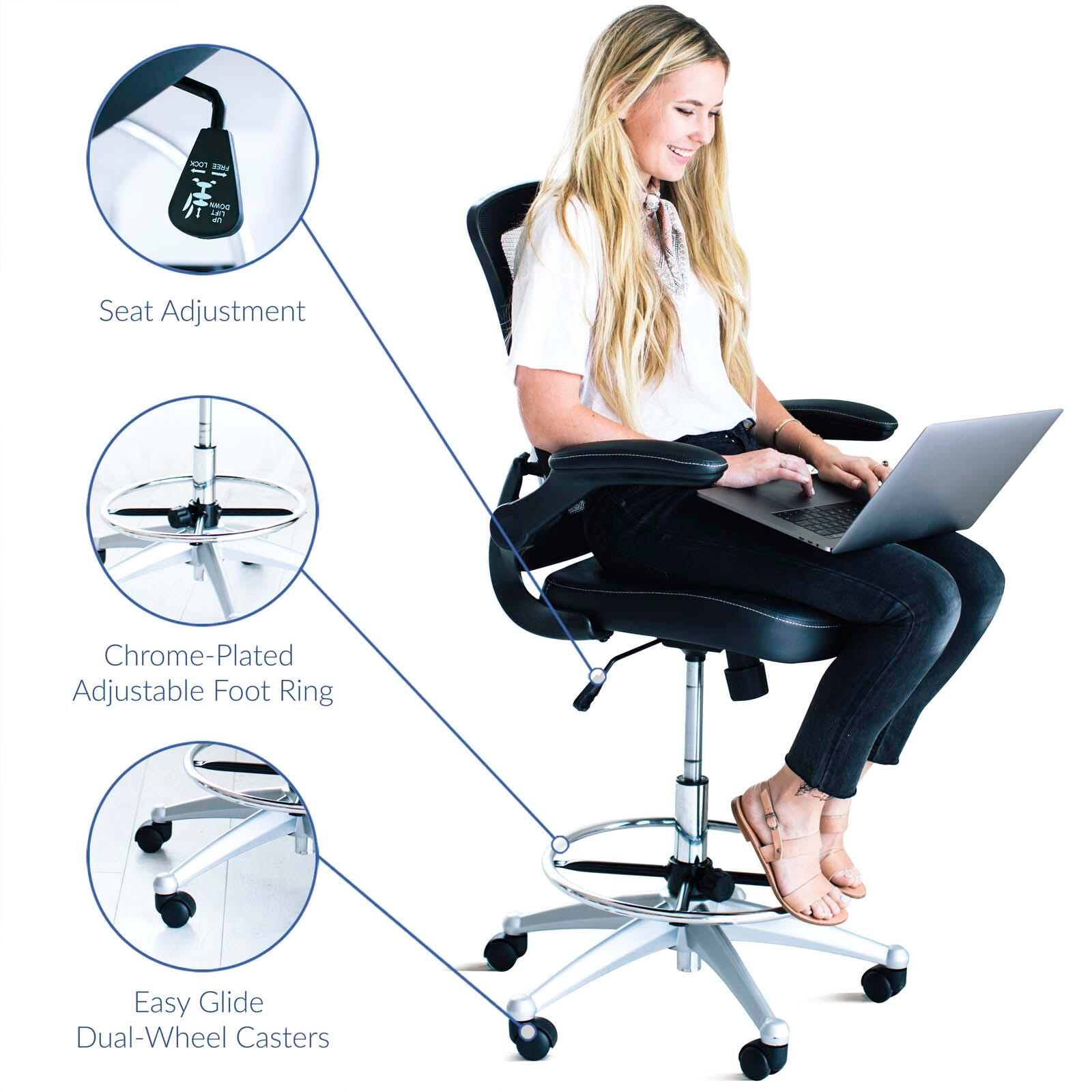 Modway Attainment Vinyl Drafting Chair, Black, large