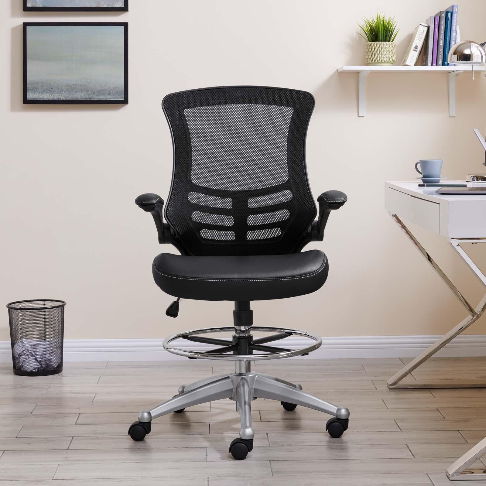 Modway Attainment Vinyl Drafting Chair, Black, large