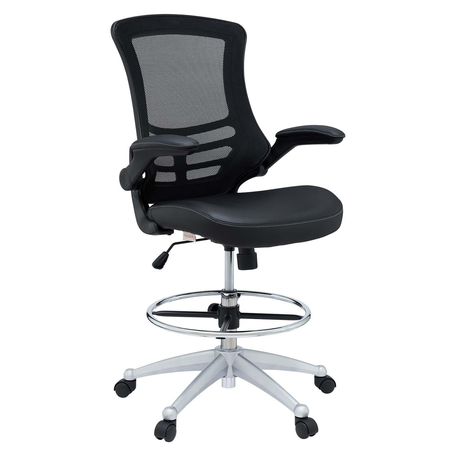 Modway Attainment Vinyl Drafting Chair, Black, large