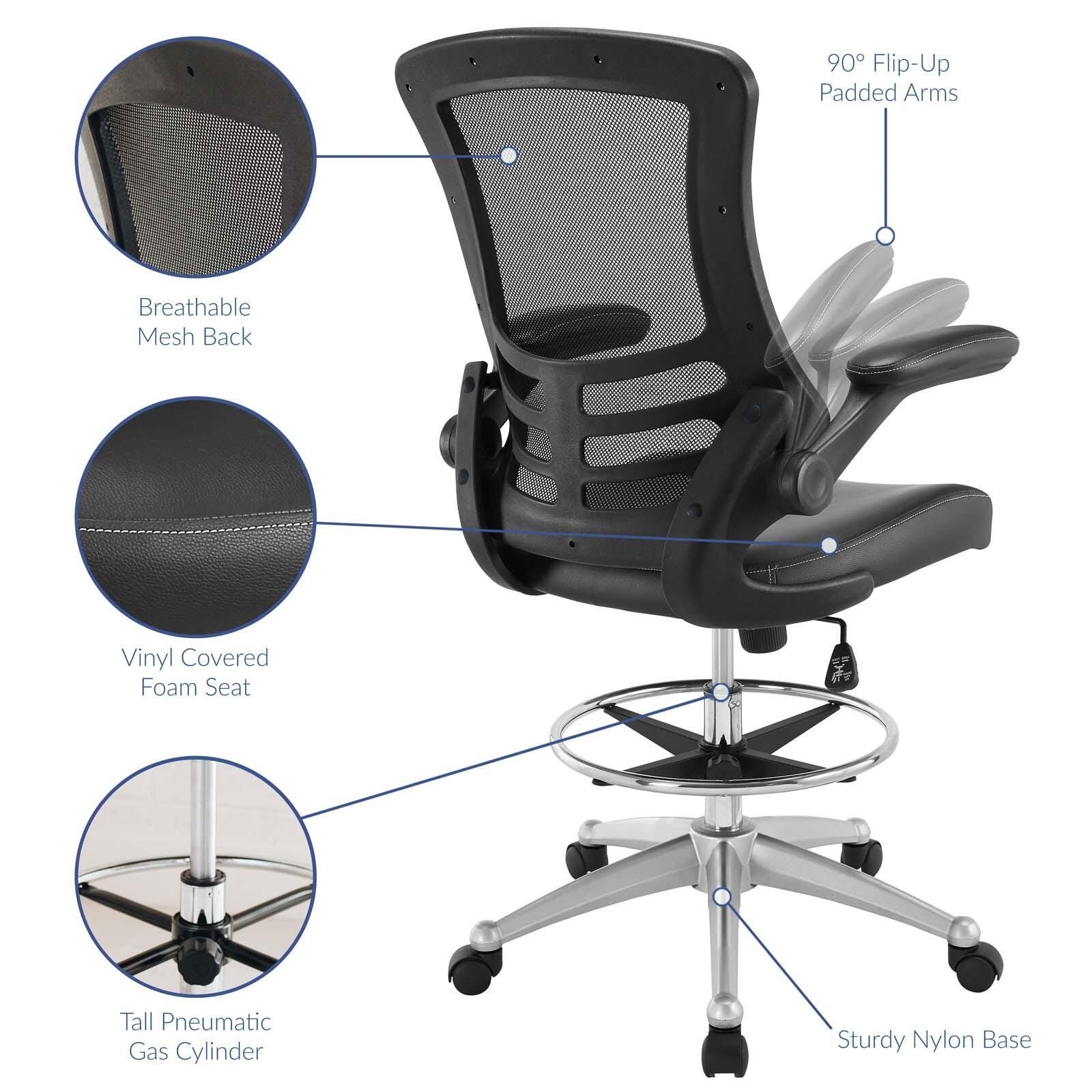 Modway Attainment Vinyl Drafting Chair, Black, large
