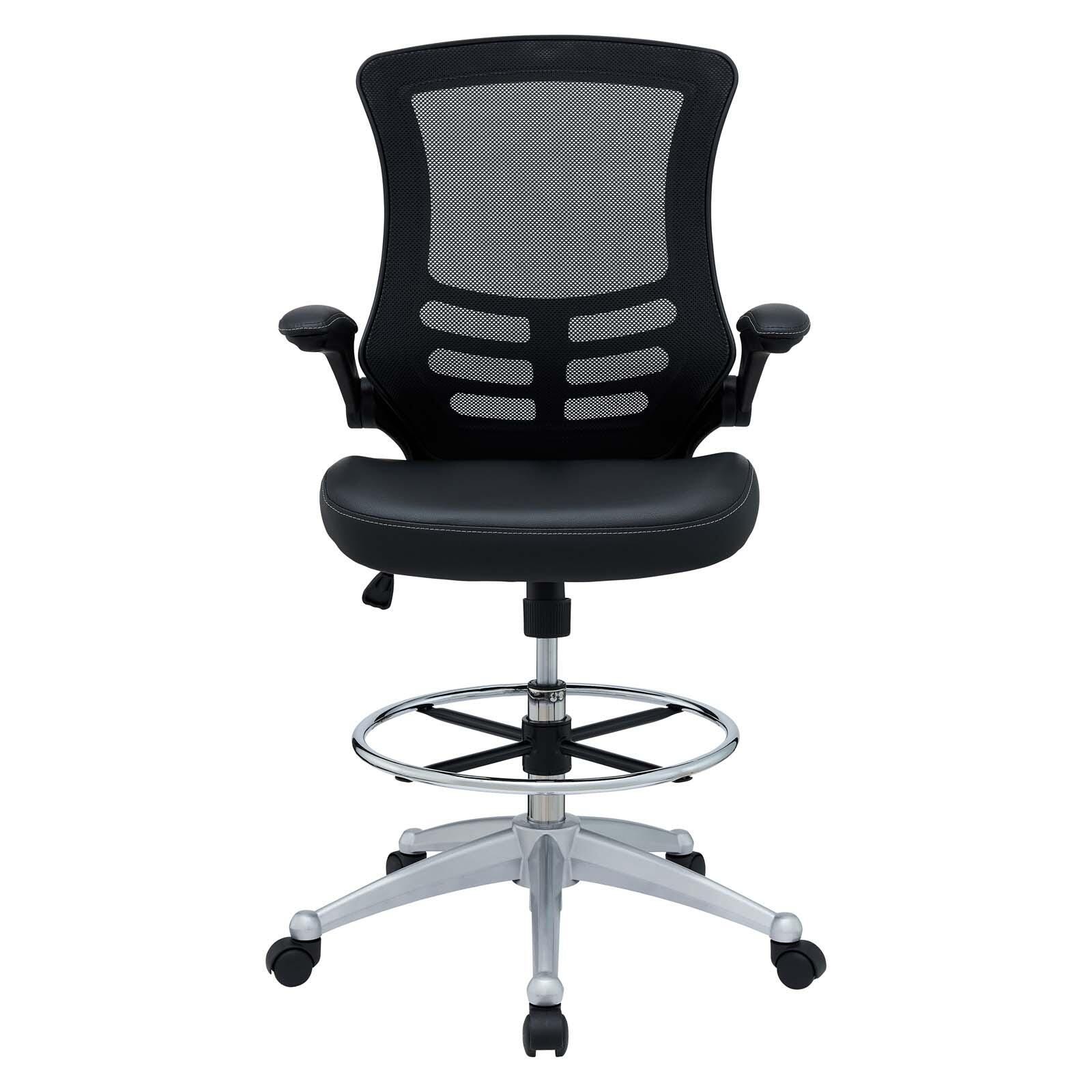 Modway Attainment Vinyl Drafting Chair, Black, large