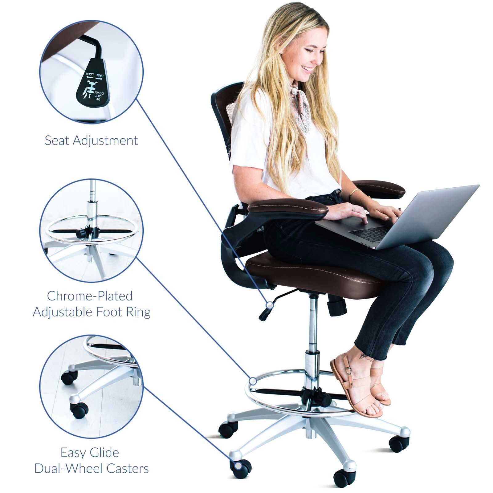 Modway Attainment Vinyl Drafting Chair, Brown, large