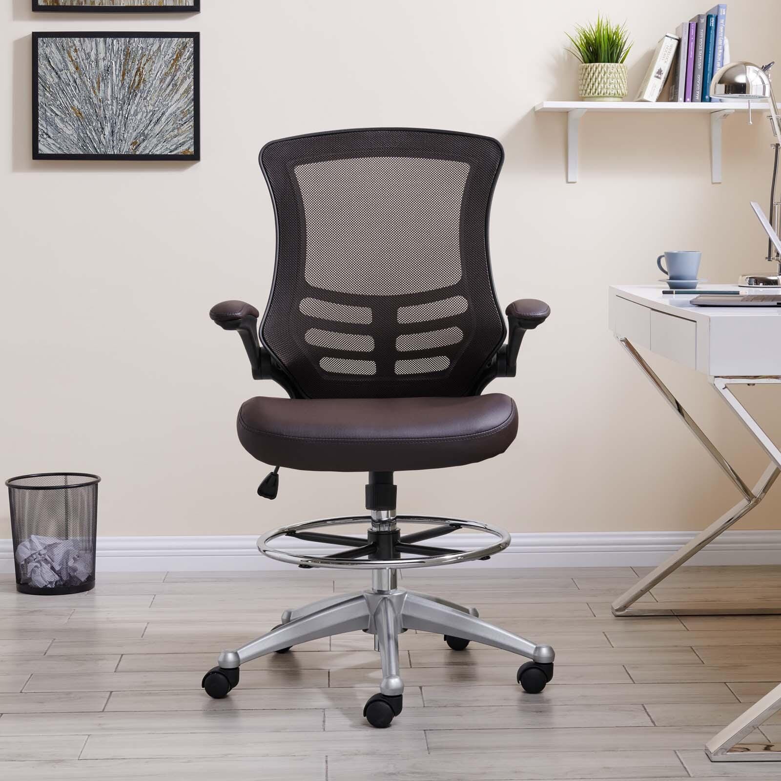Modway Attainment Vinyl Drafting Chair, Brown, large