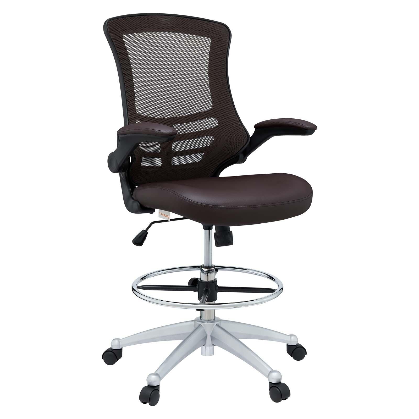 Modway Attainment Vinyl Drafting Chair, Brown, large