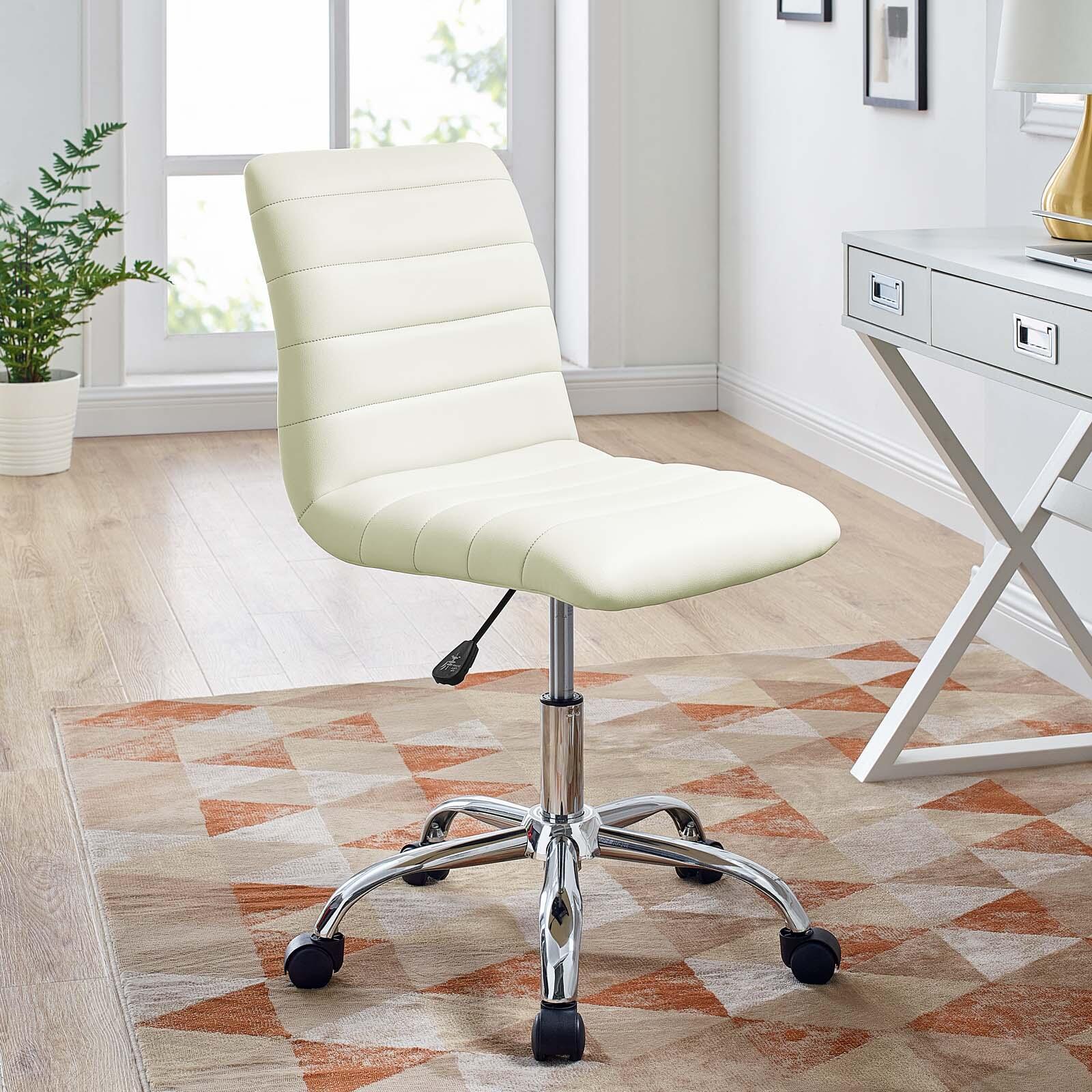 Modway Ripple Armless Mid Back Vinyl Office Chair, White, large