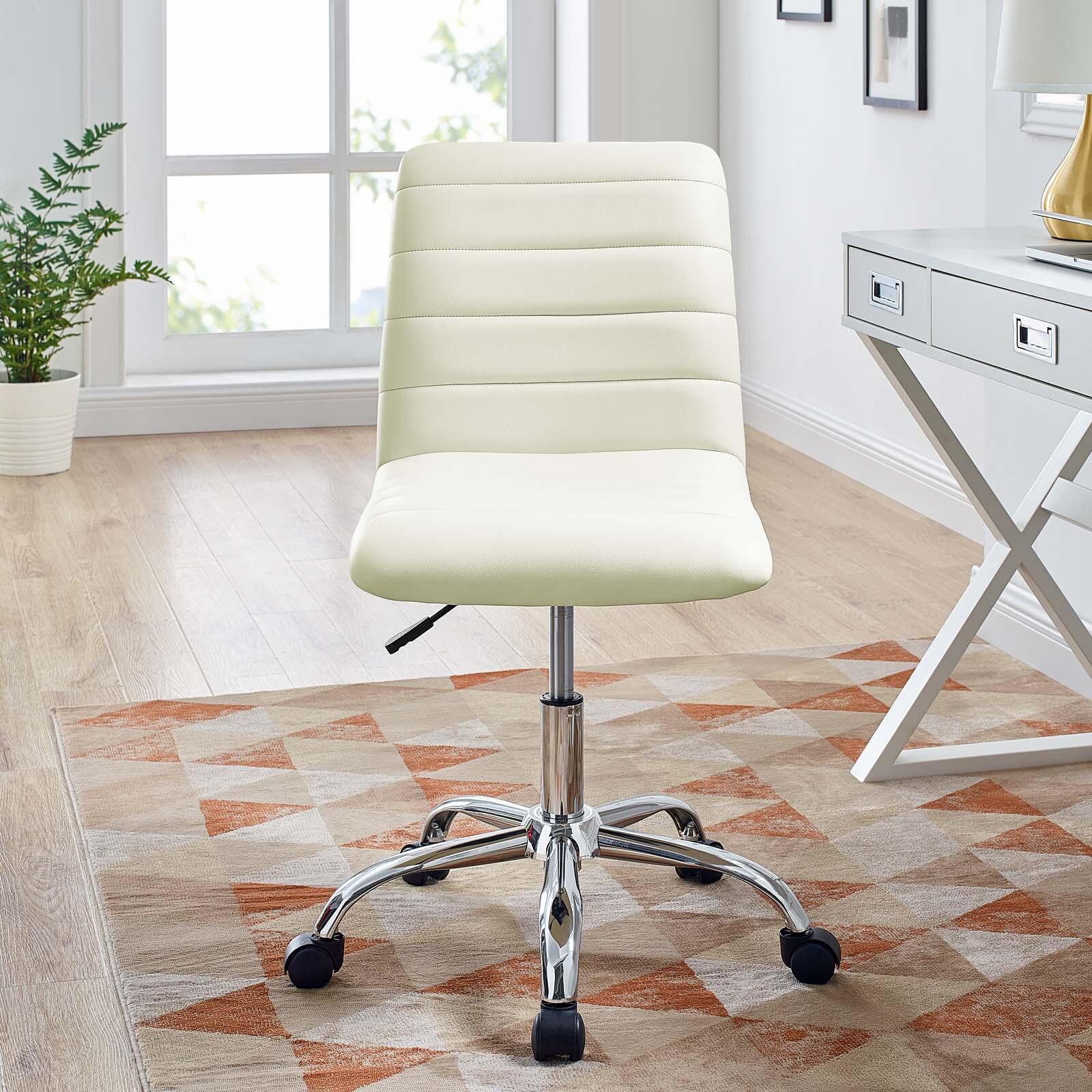 Modway Ripple Armless Mid Back Vinyl Office Chair, White, large