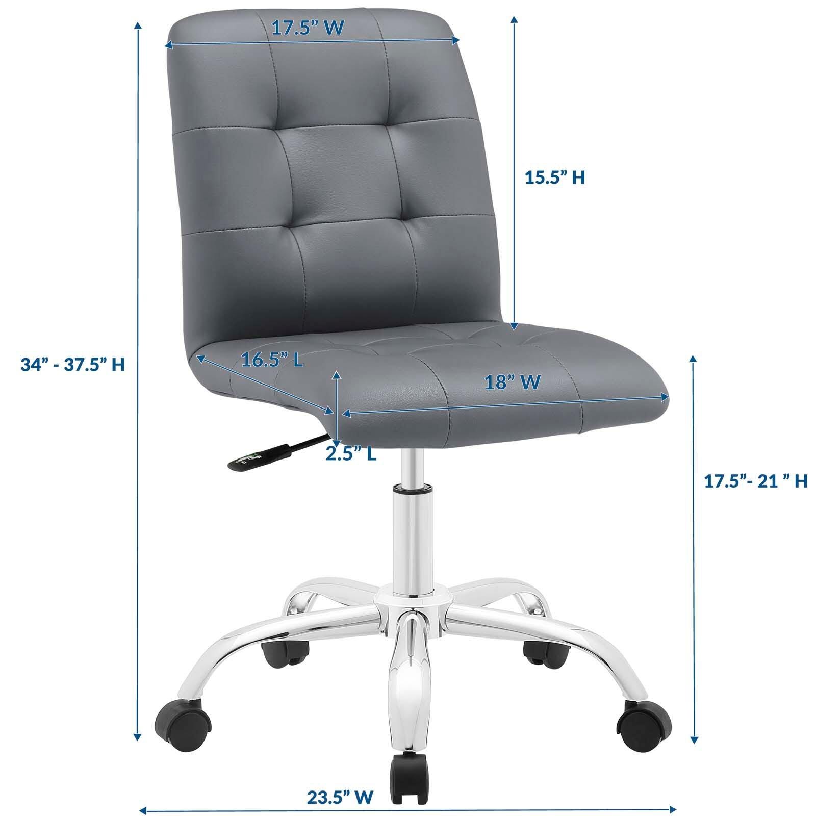 Modway Prim Armless Mid Back Office Chair, Gray, large
