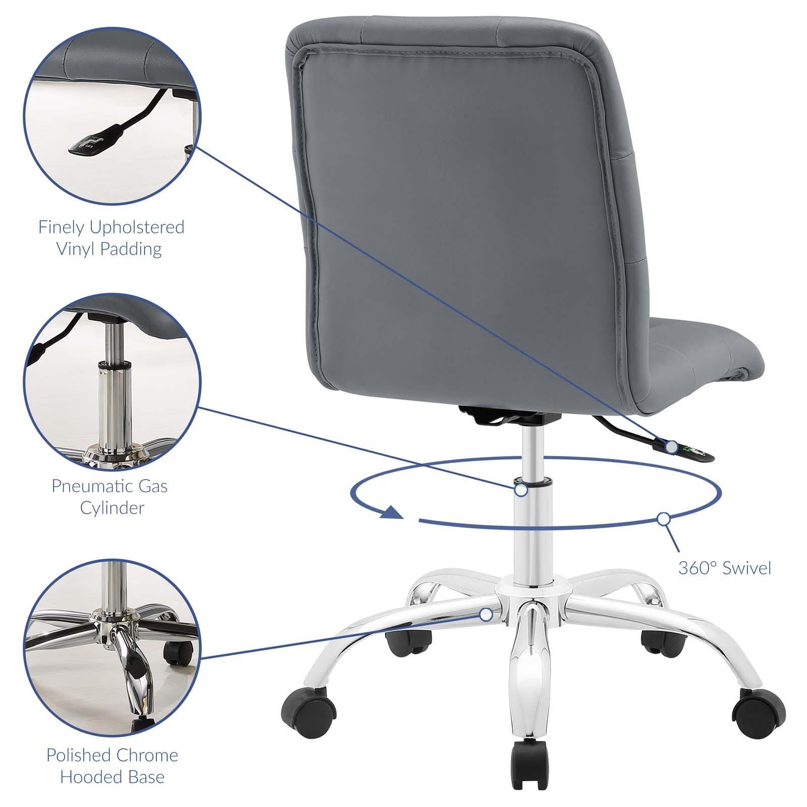 Modway Prim Armless Mid Back Office Chair, Gray, large