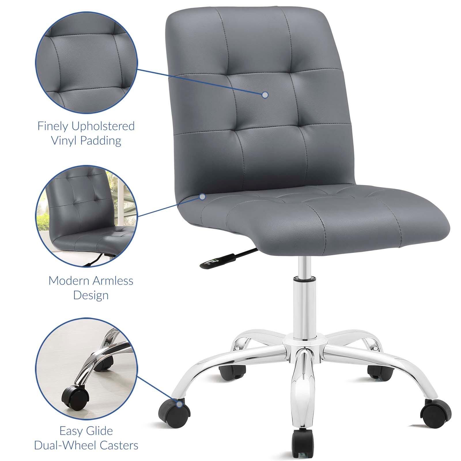 Modway Prim Armless Mid Back Office Chair, Gray, large