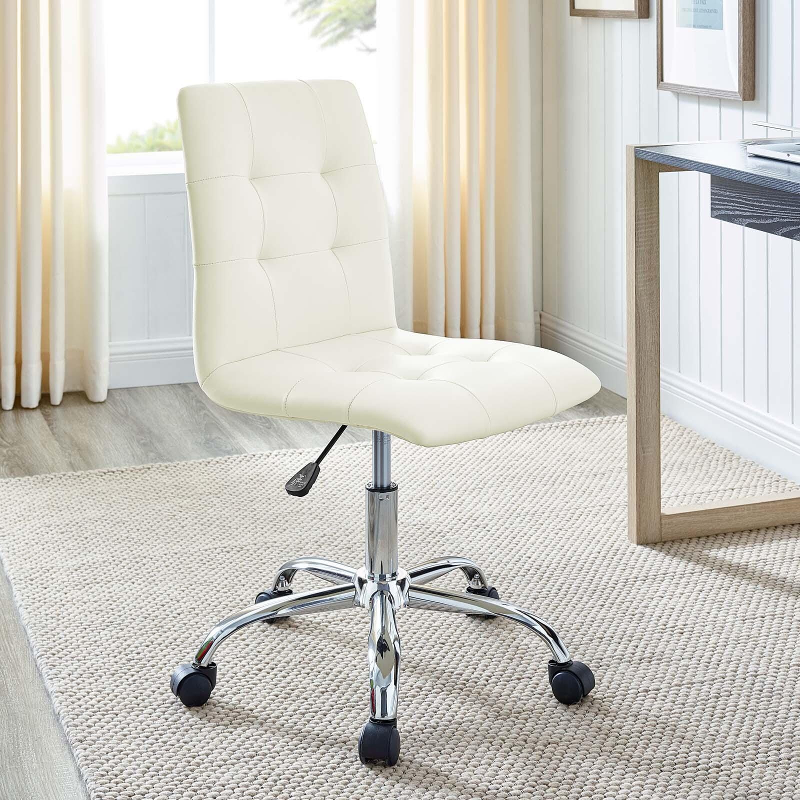 Modway Prim Armless Mid Back Office Chair, White, large