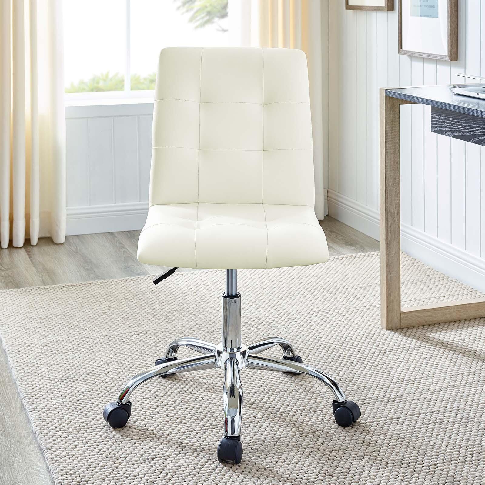 Modway Prim Armless Mid Back Office Chair, White, large