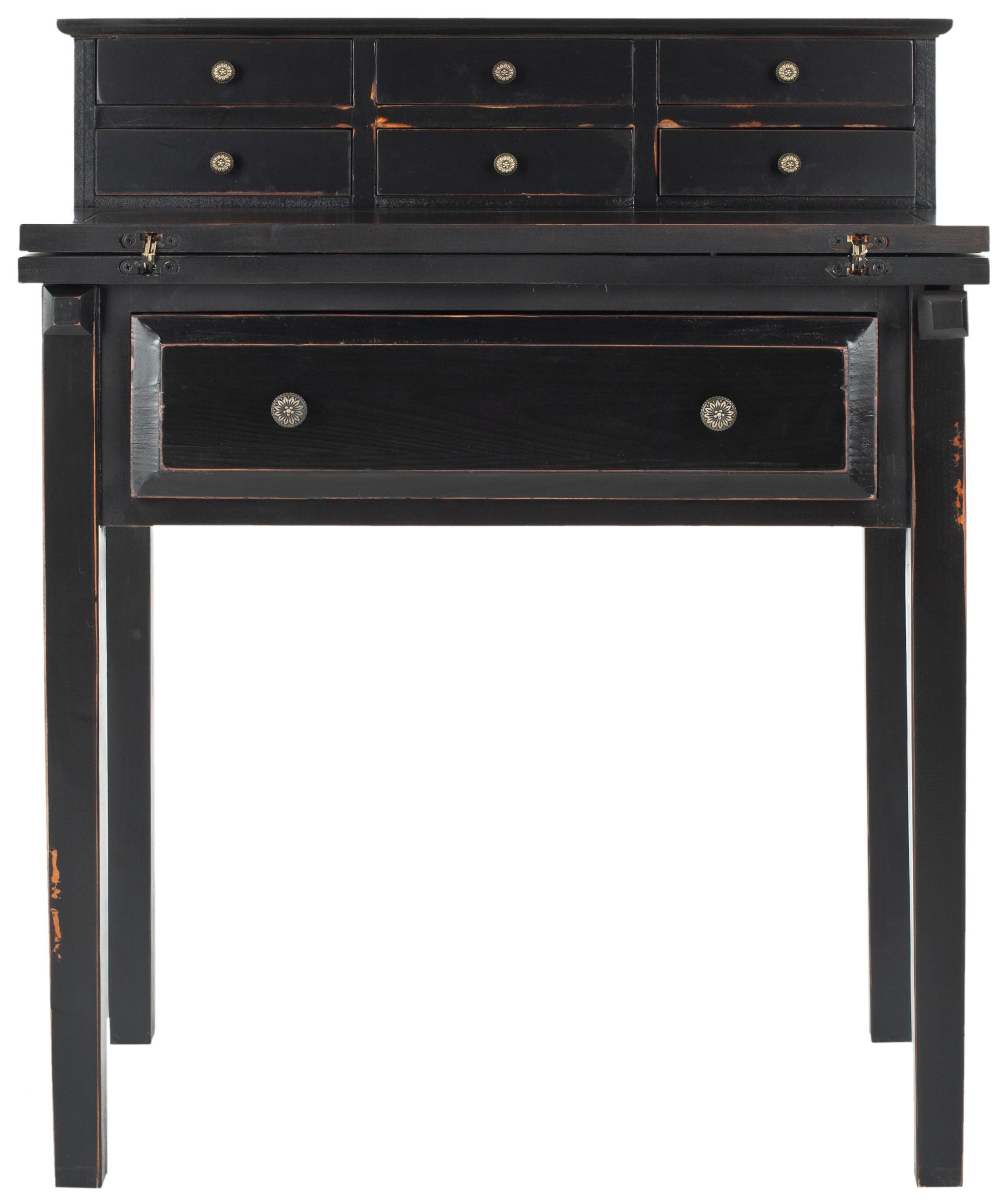 7 Drawer Fold Down Desk, Black, large