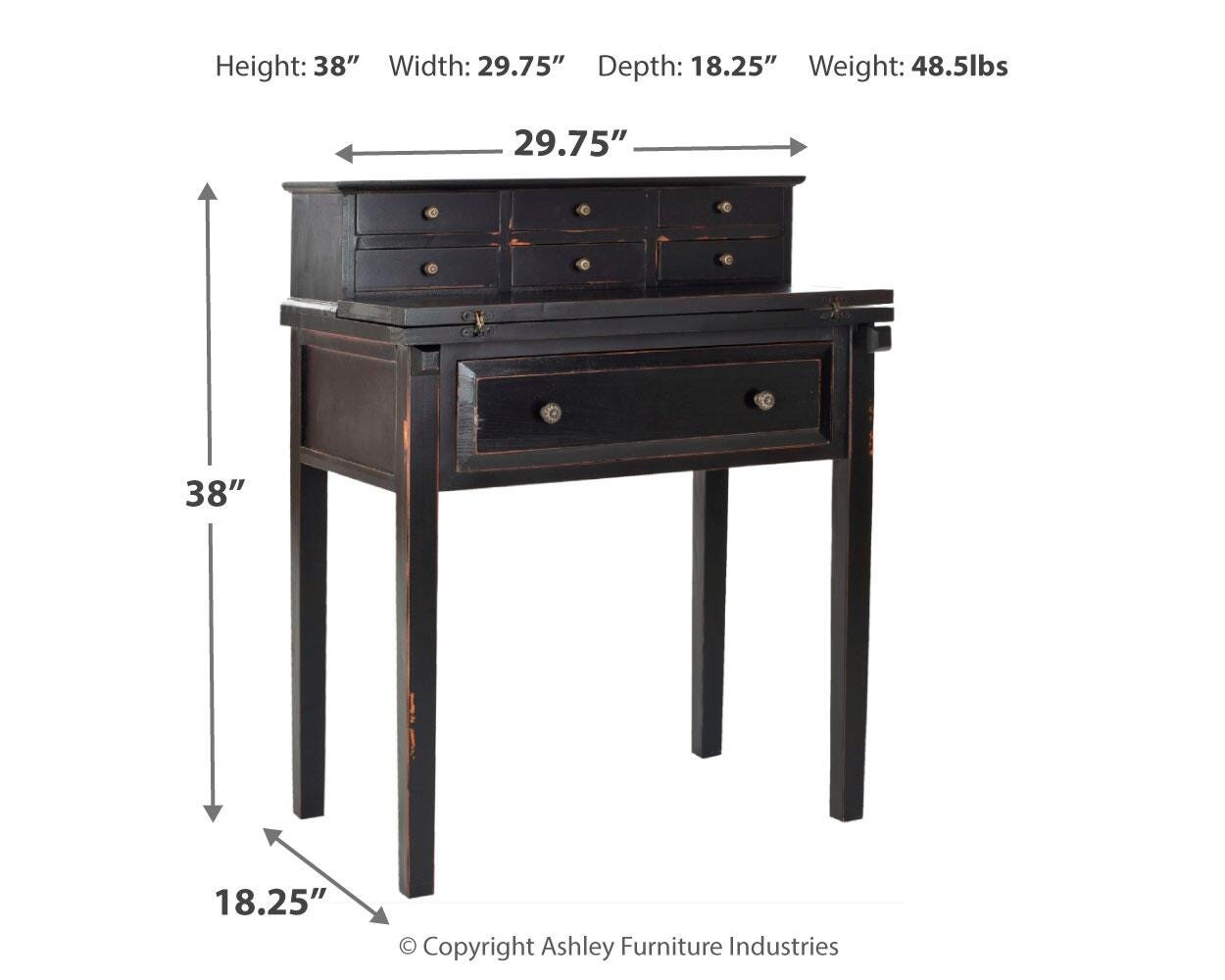 7 Drawer Fold Down Desk, Black, large