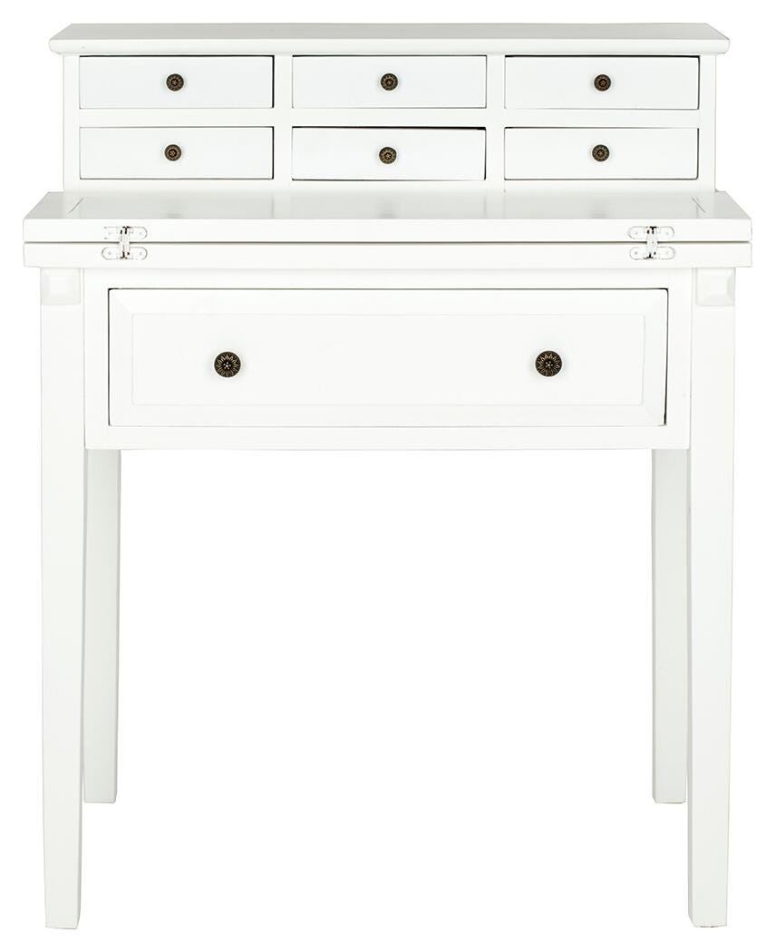 7 Drawer Fold Down Desk, White, large