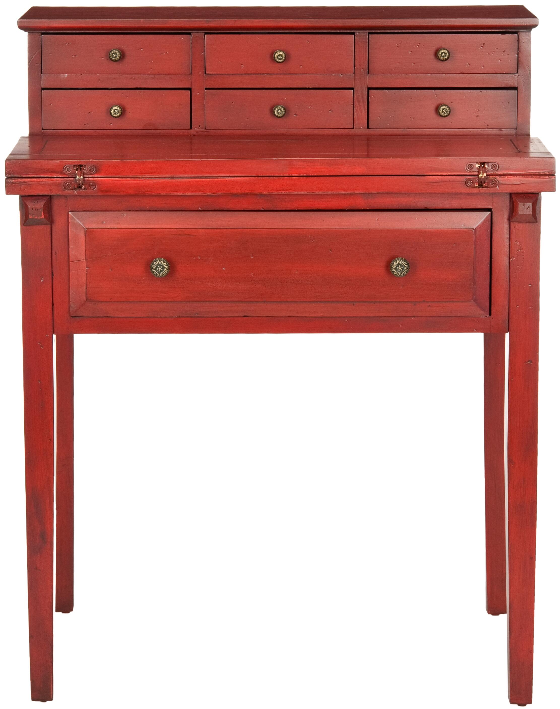 7 Drawer Fold Down Desk, Red, large