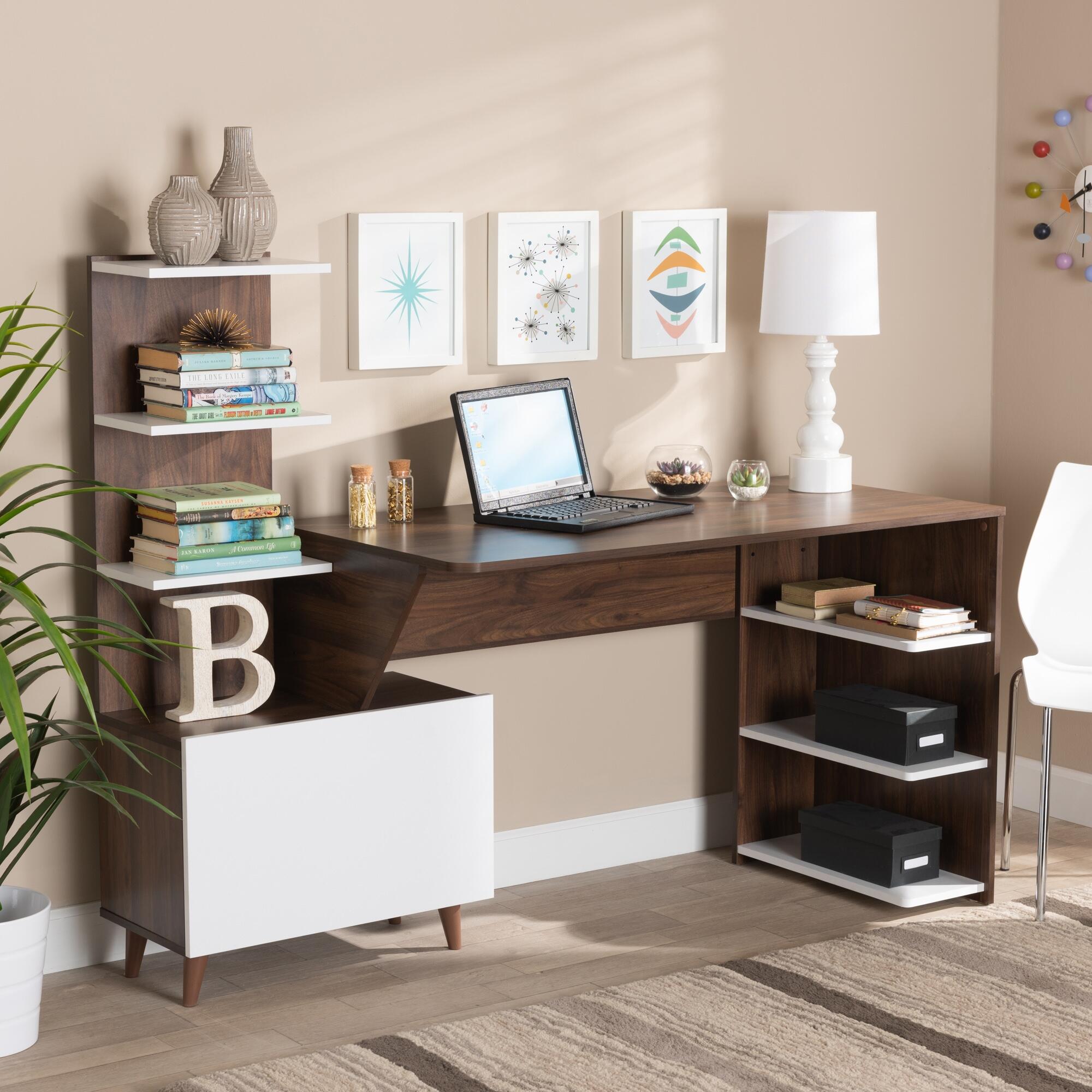 Baxton Studio Tobias Storage Computer Desk with Shelves, , rollover