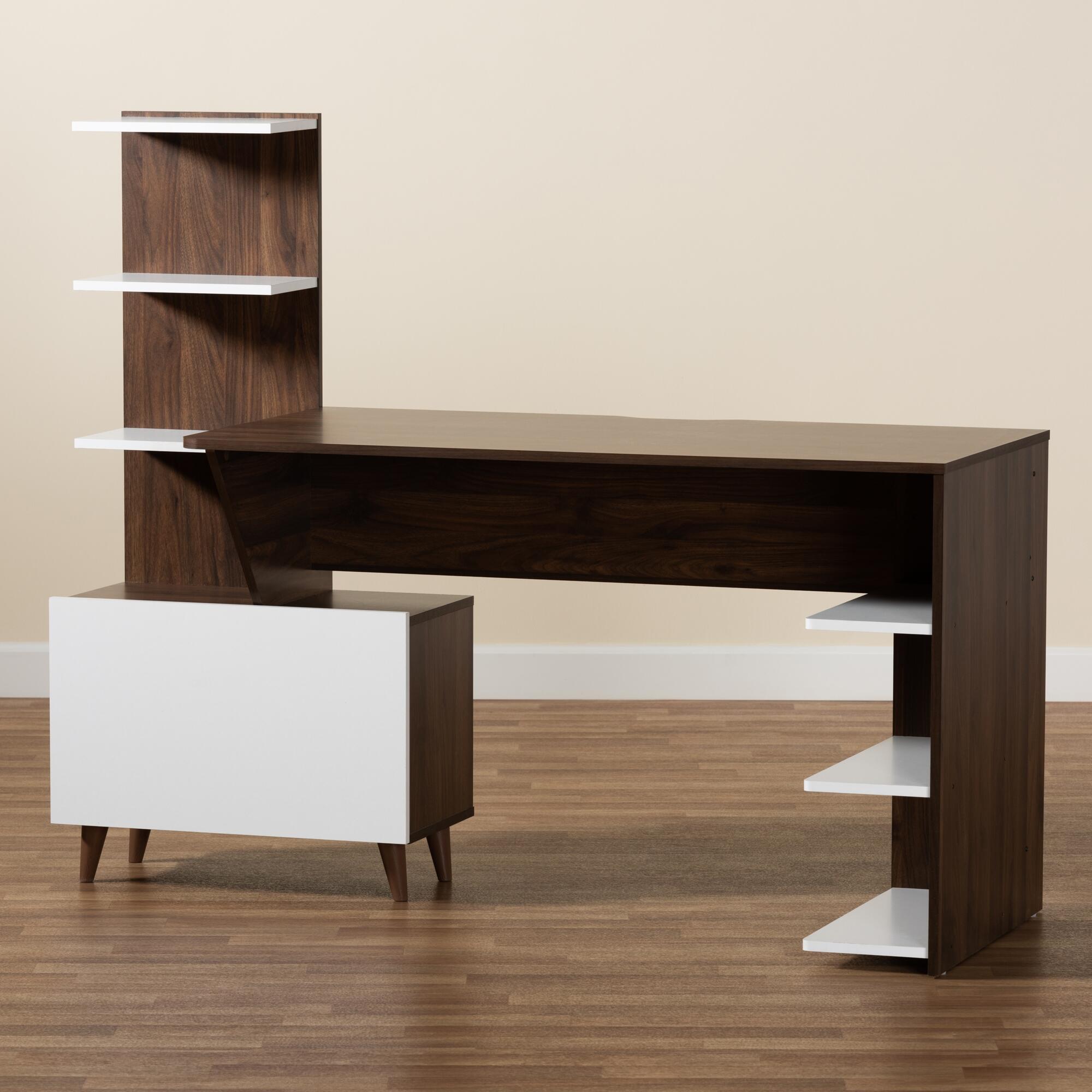 Baxton Studio Tobias Storage Computer Desk with Shelves, , large